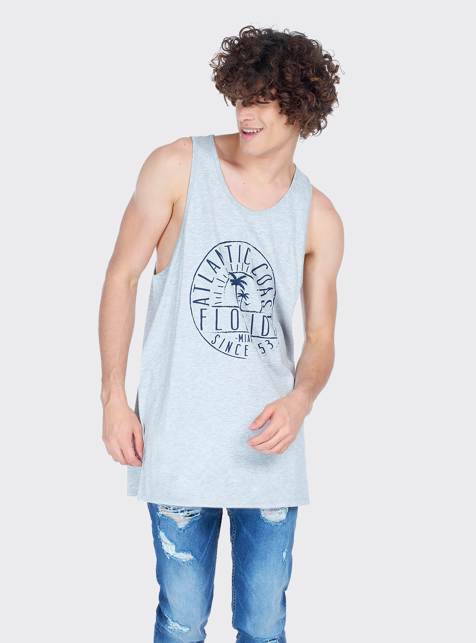 Canotta long e oversize fit con stampa lettering, C143 LIGHT GREY M