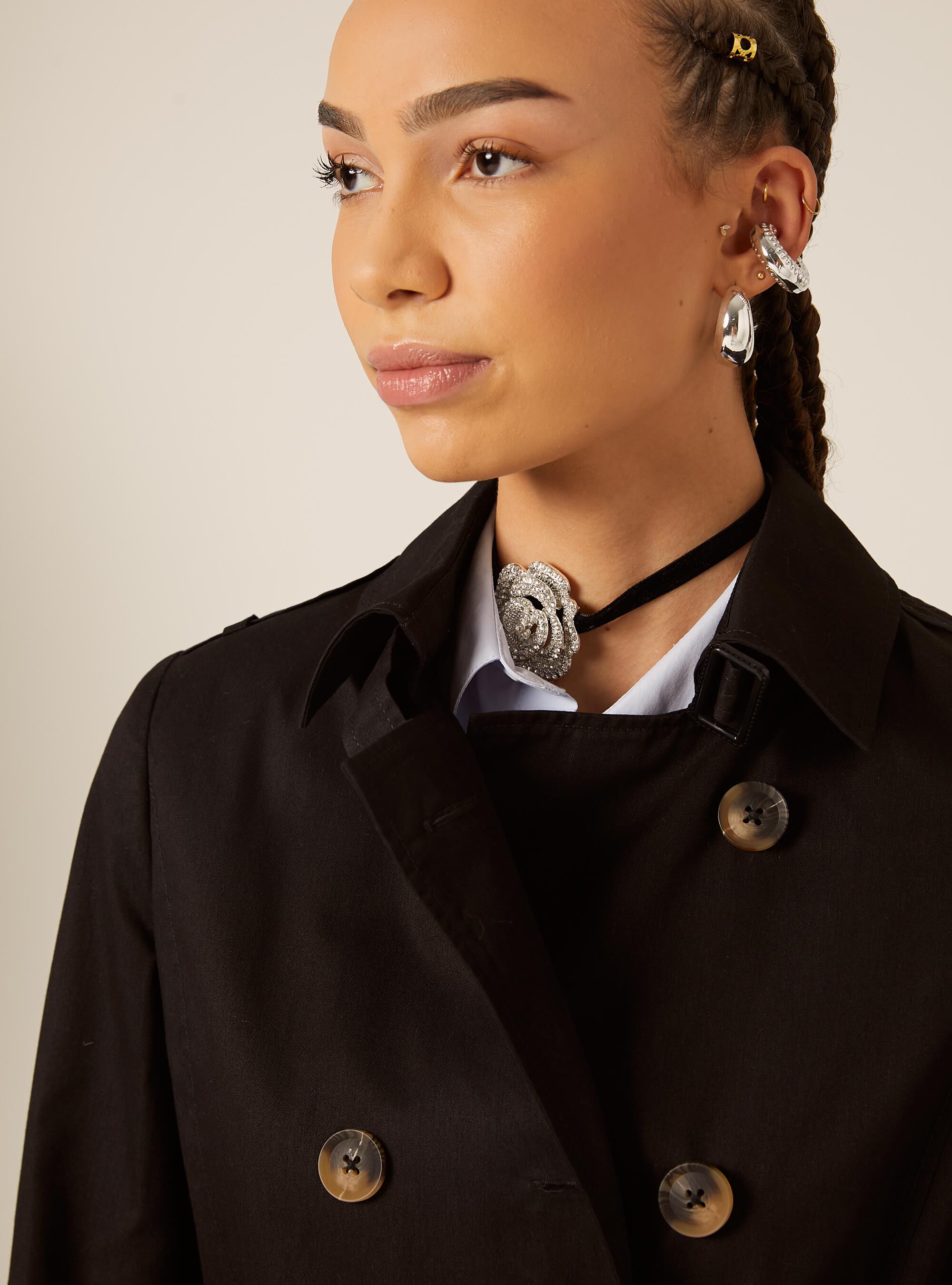 Trench con cintura, BK1 BLACK