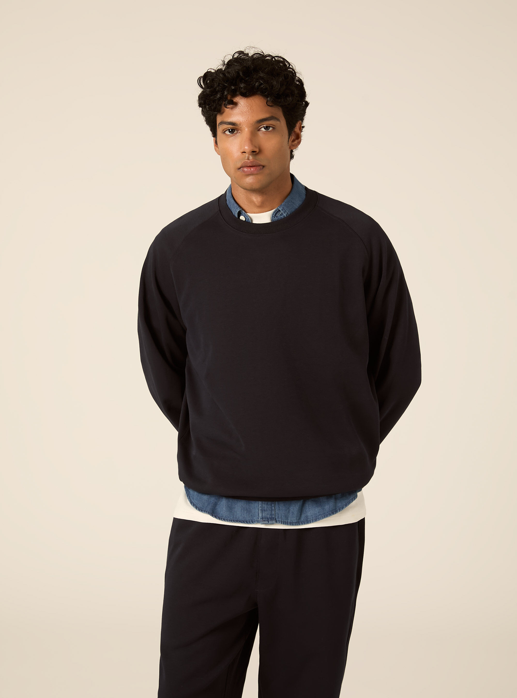 Sweat col rond avec manches raglan en tissu interlock, NA1 NAVY DARK