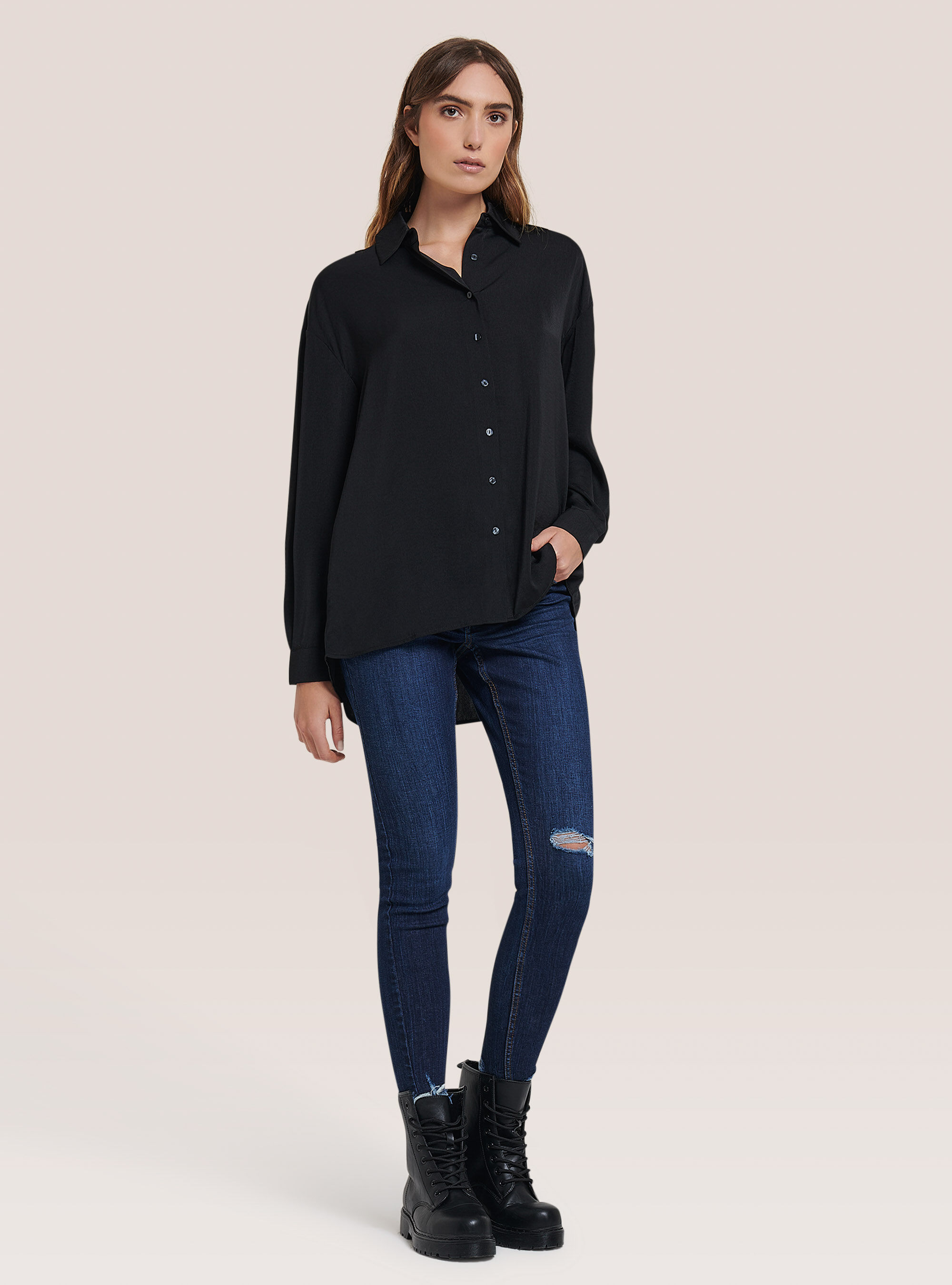 Camisa de raso, BK1 BLACK