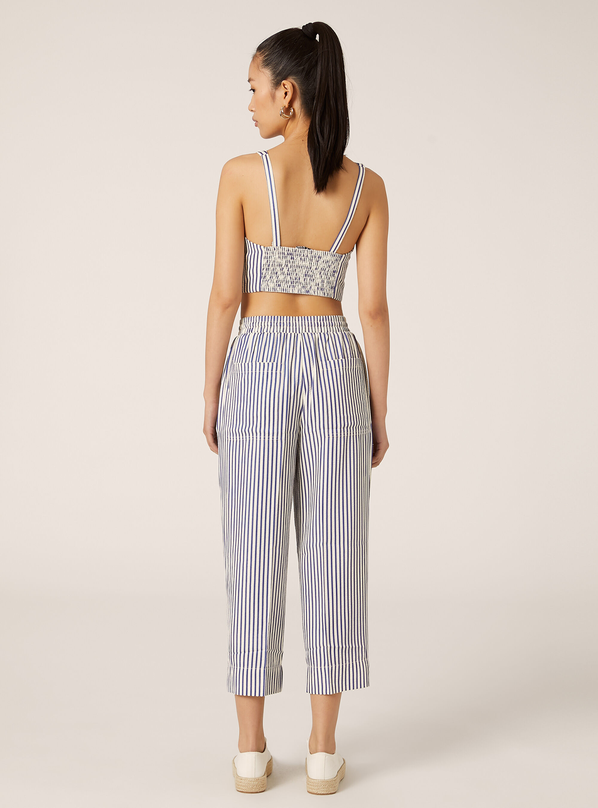 Pantaloni a righe con texture stropicciata, NA2 NAVY MEDIUM