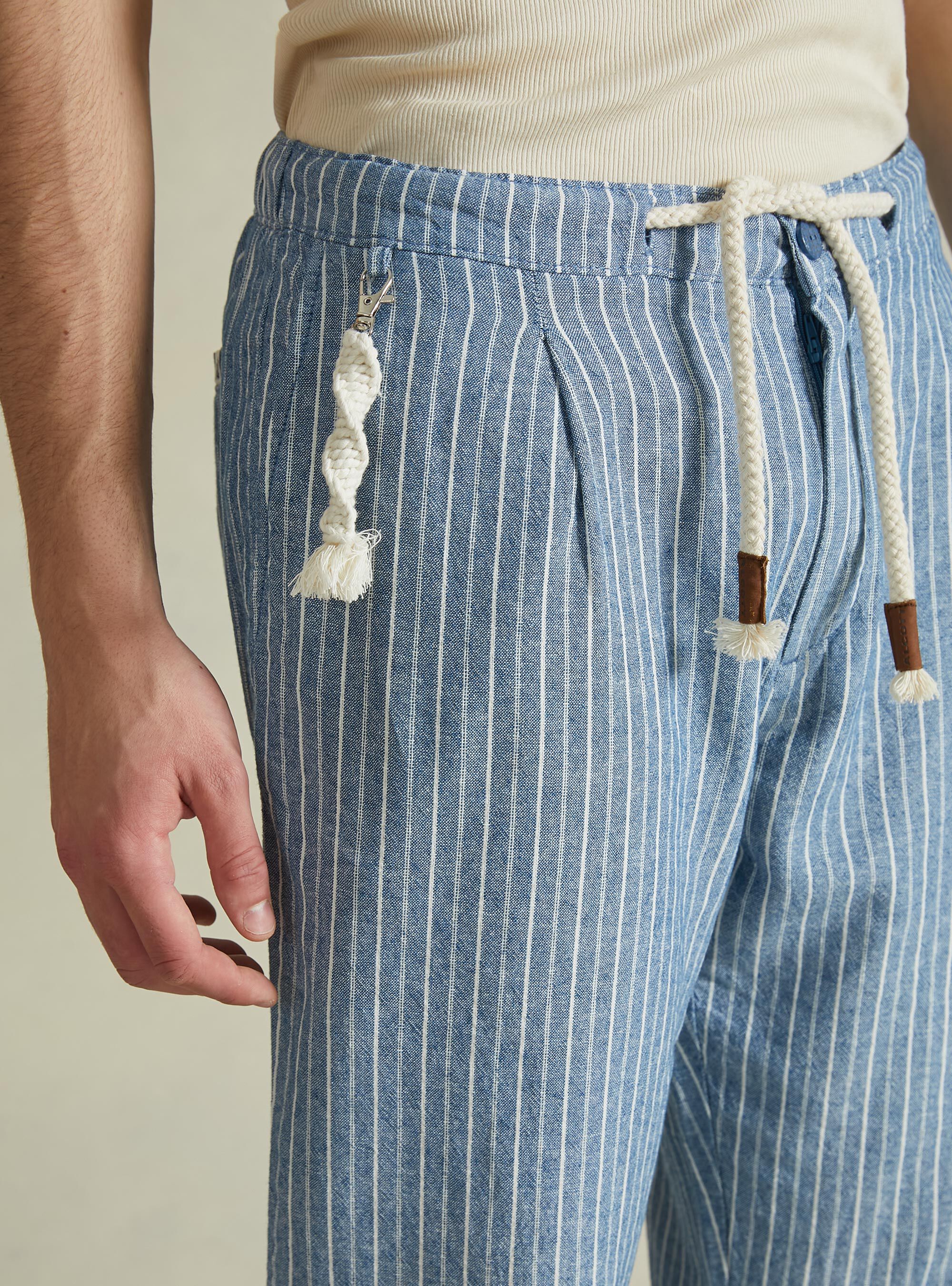 Pantal&oacute;n jogger de rayas en mezcla de lino, NA2 NAVY MEDIUM