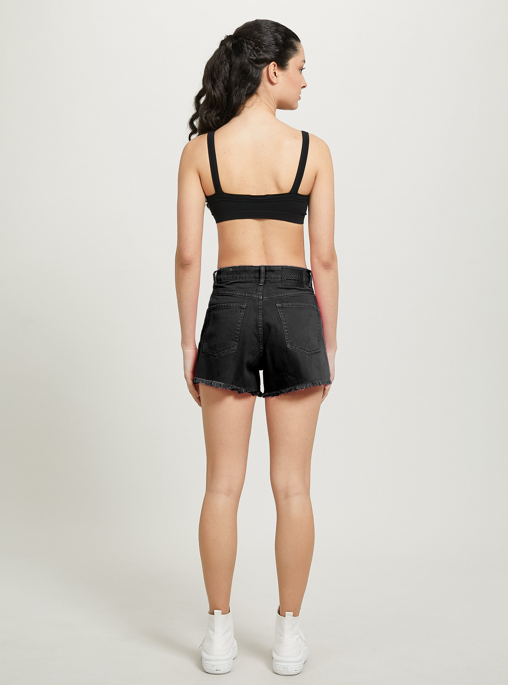 Raw cut twill shorts, BK1 BLACK
