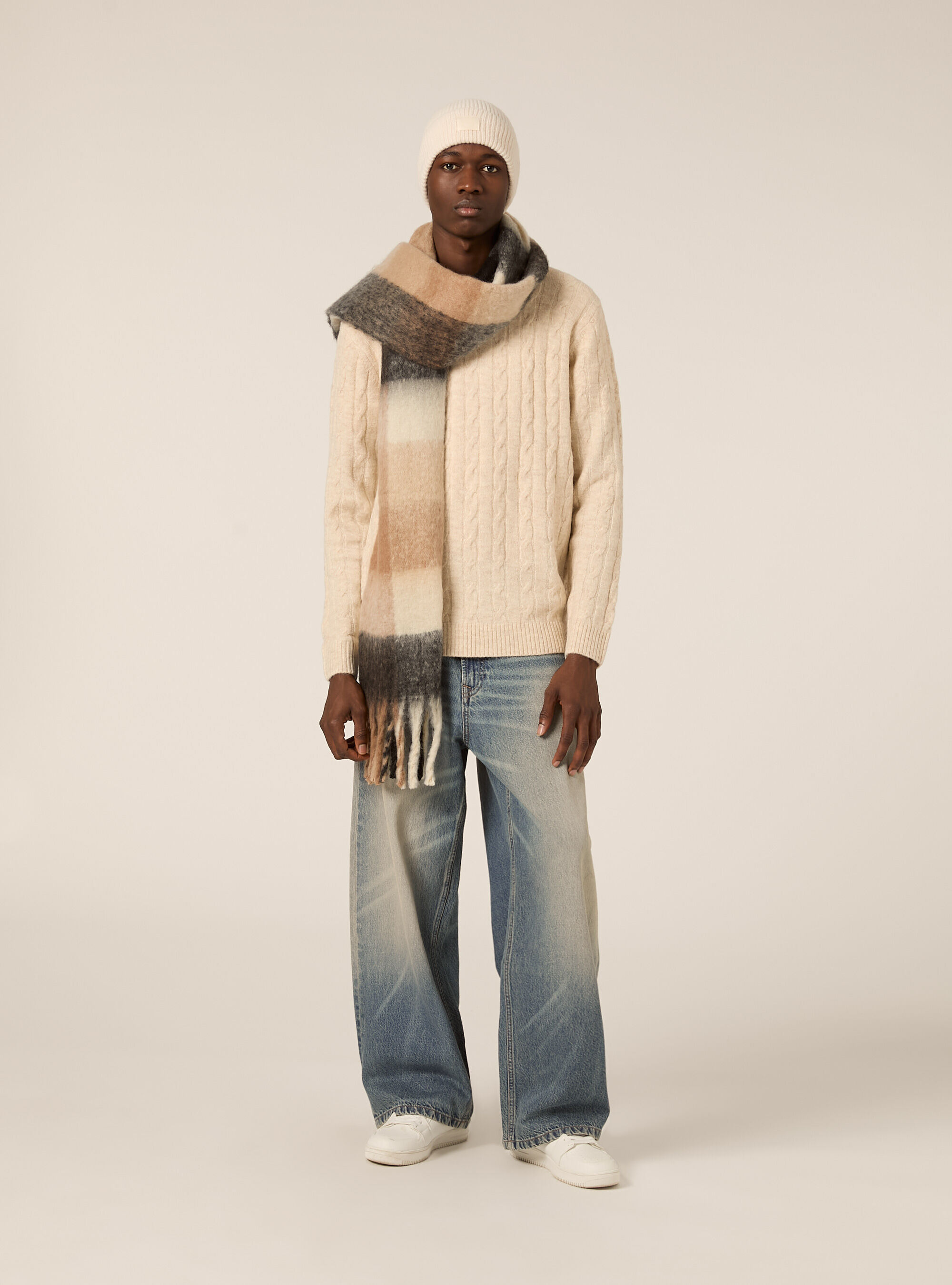 Maglione girocollo cable, MBG3 BEIGE MEL LIGHT