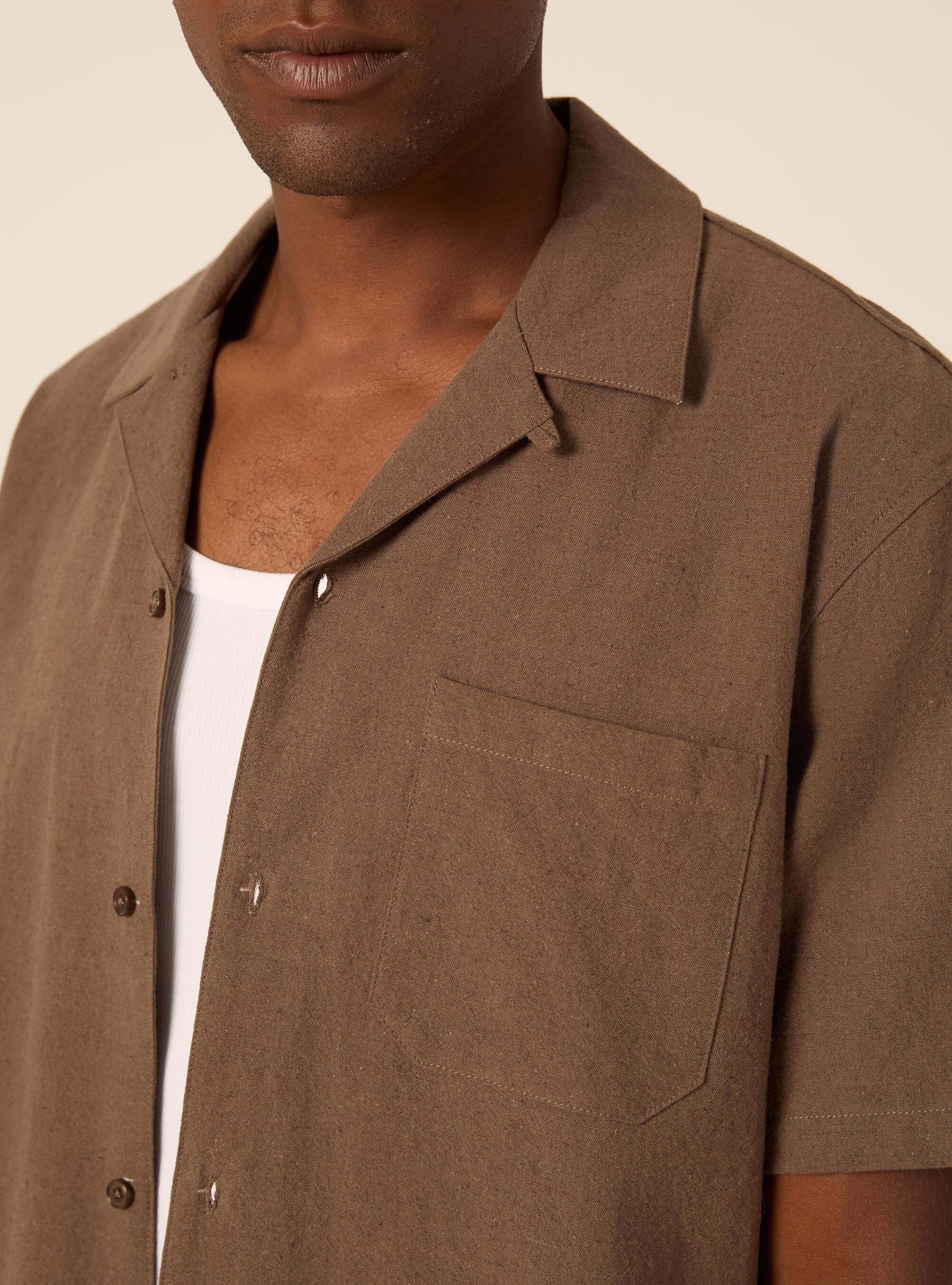 Camicia in misto lino, MBR2 BROWN MEL MED