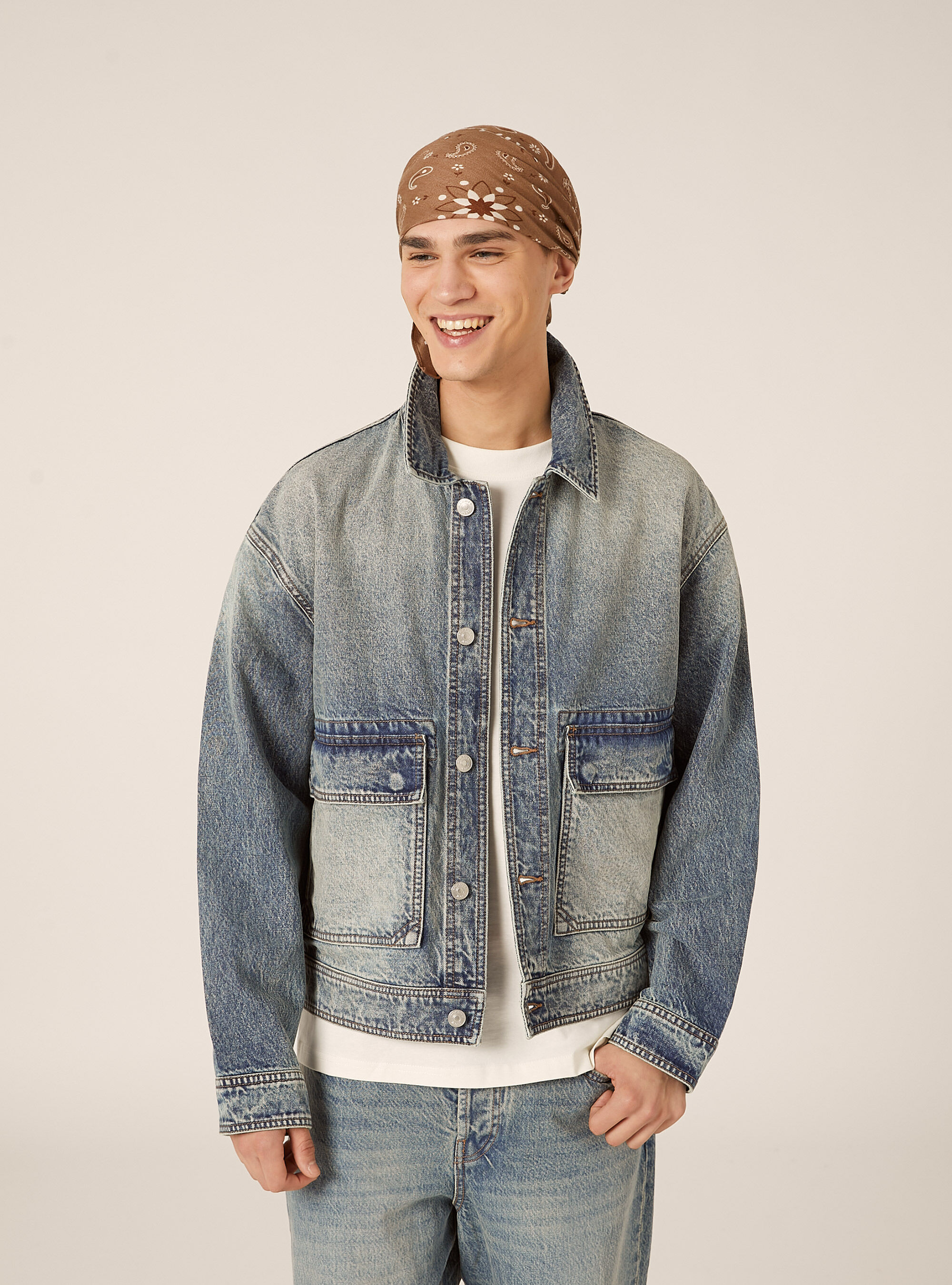 Giubbino in denim  dirt garage wash, D007 LIGHT AZURE