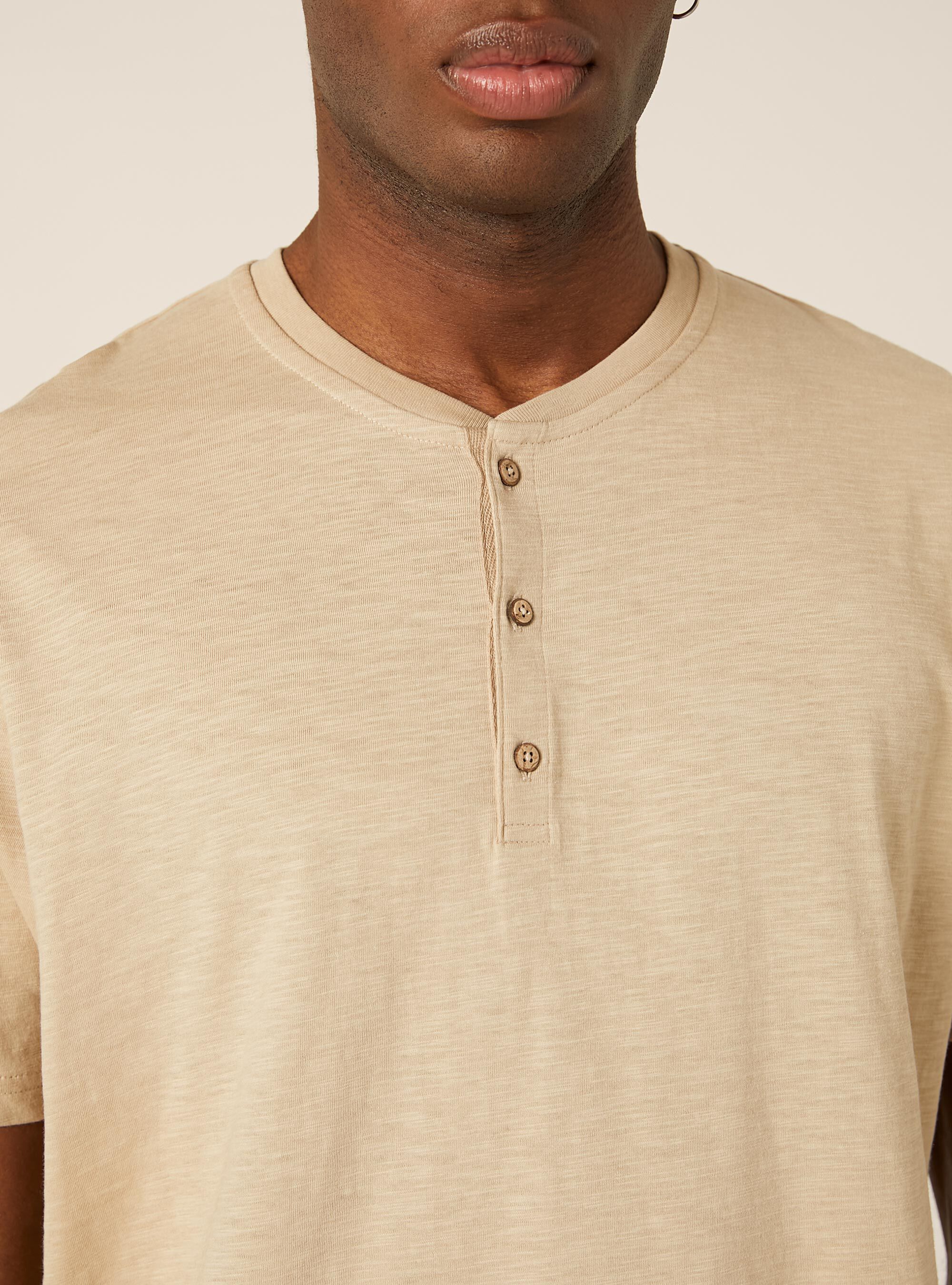 Cotton Henley T-Shirt, BG2 BEIGE MEDIUM