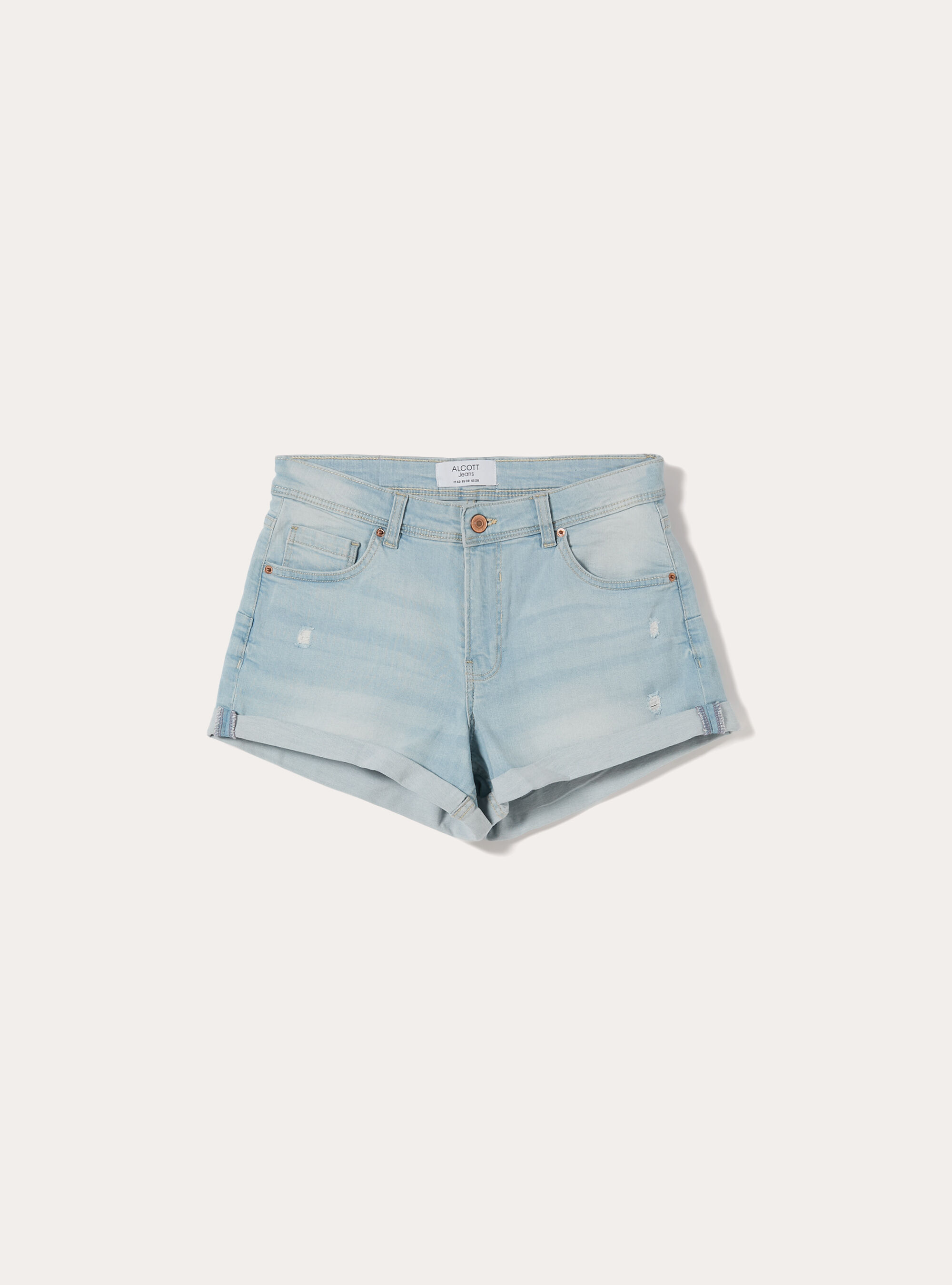 Shorts in denim con risvolto, D006 AZURE