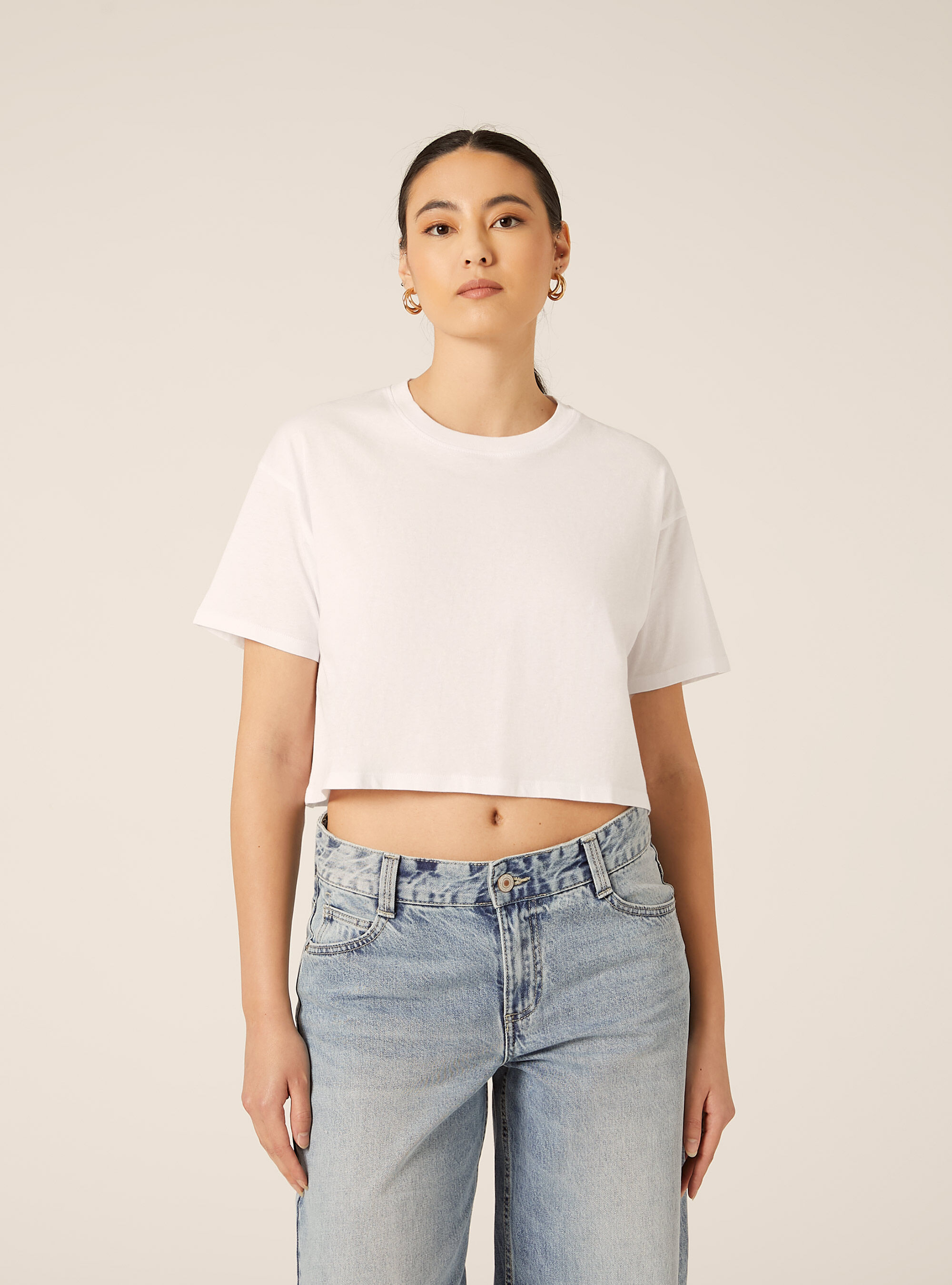 T-shirt crop over tinta unita, WH3 WHITE
