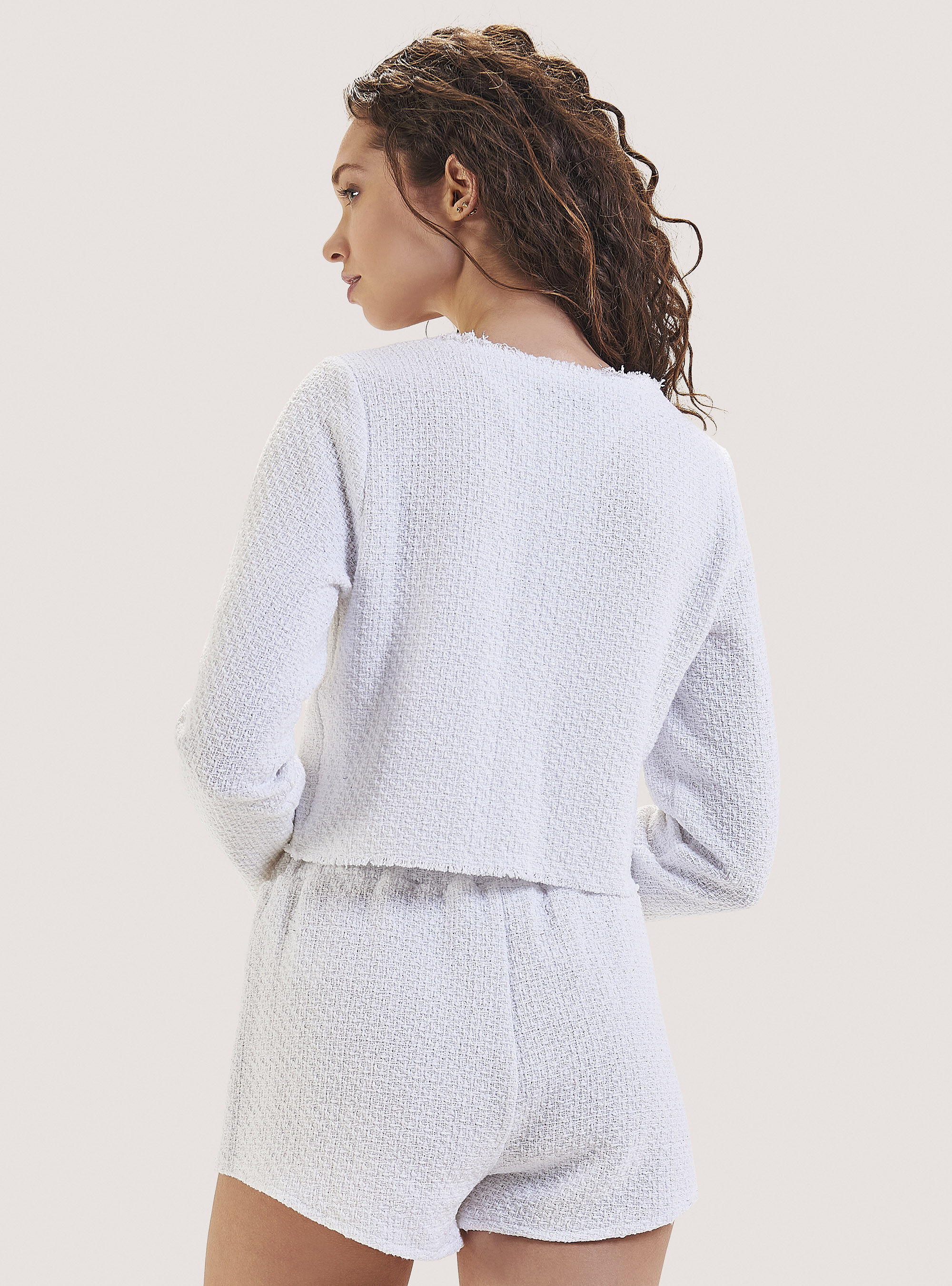 Boucl&eacute; fabric crew neck blazer, C0578 BEIGE