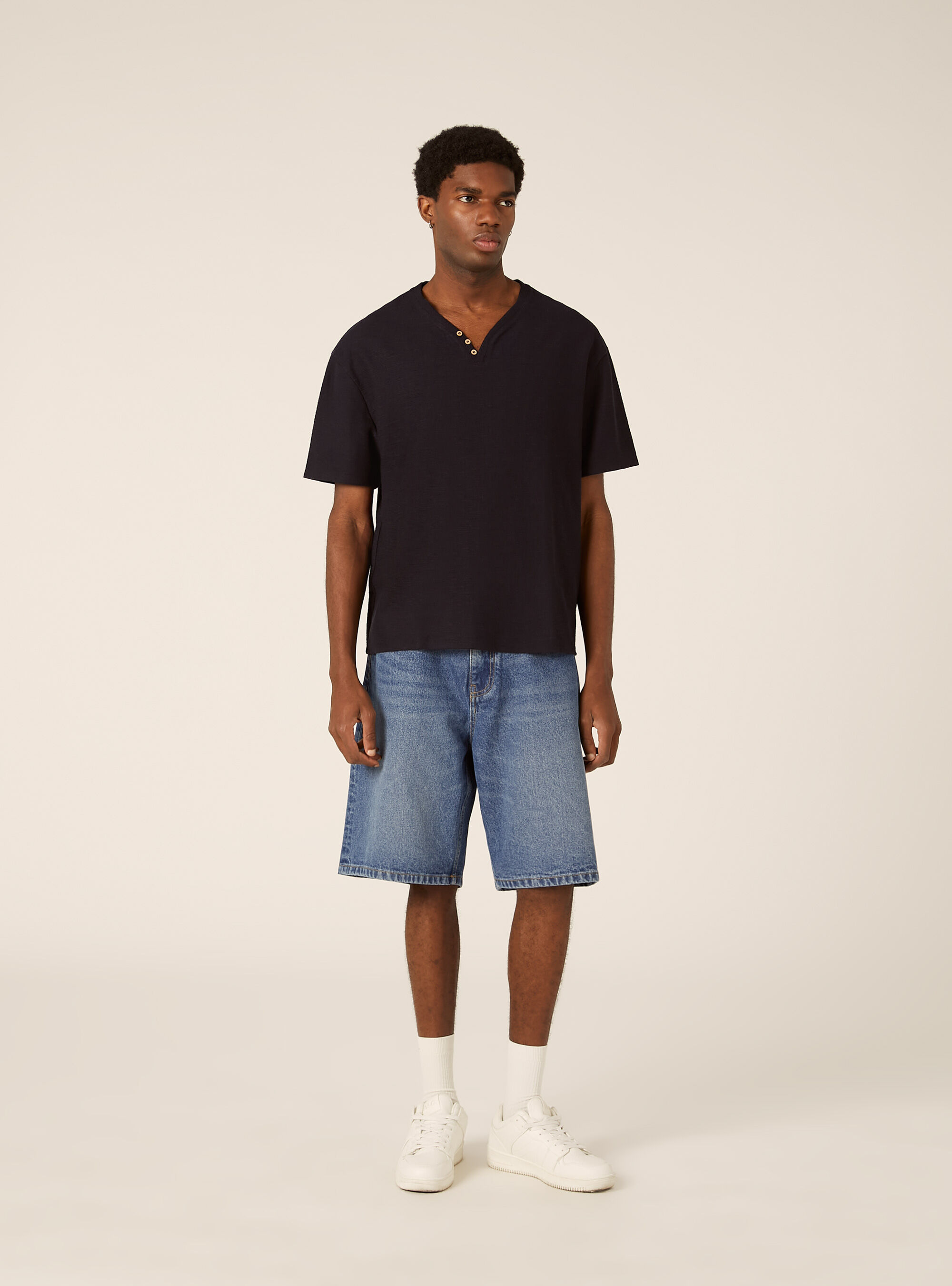 Camiseta de cuello panadero en tejido waffle, NA1 NAVY DARK