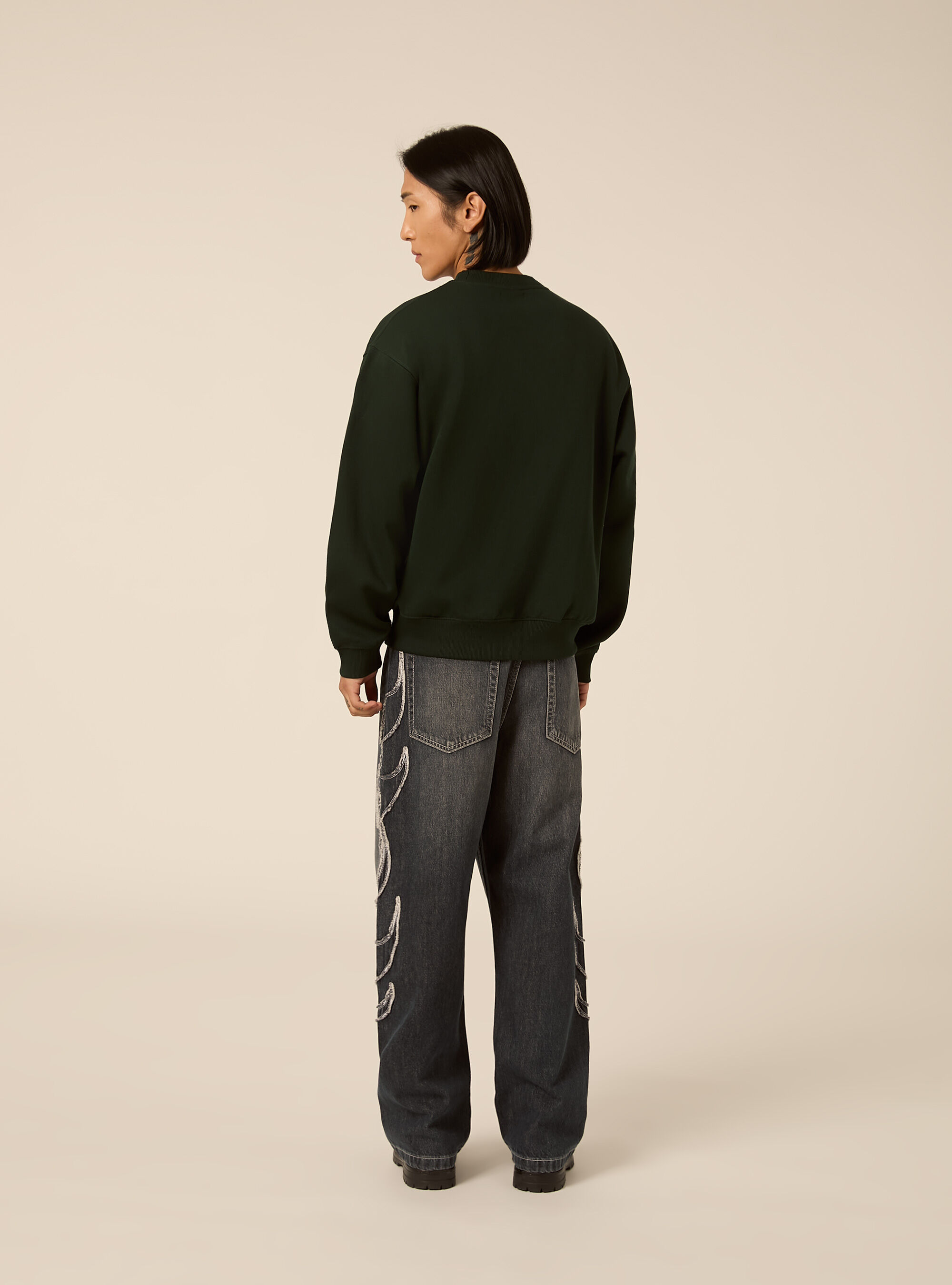 Basic boxy fit crewneck sweatshirt, GN1 GREEN DARK