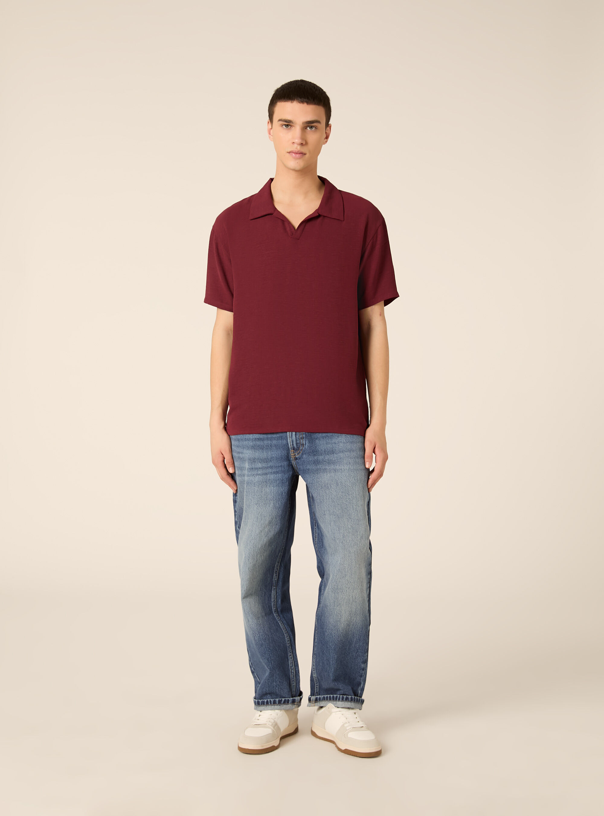 Polo basica in crepe, BO2 BORDEAUX MEDIUM