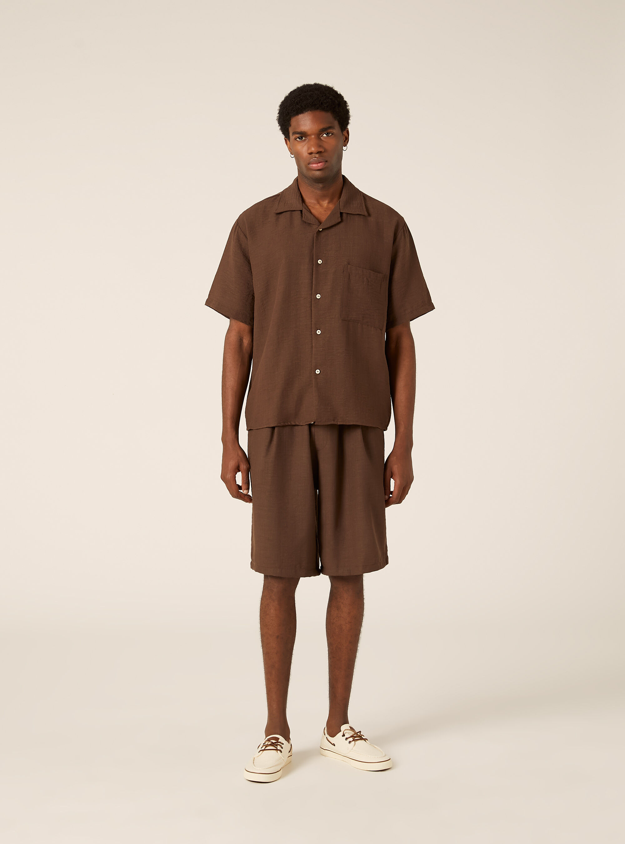 Slub Fabric Short Sleeve Shirt, BG2 BEIGE MEDIUM