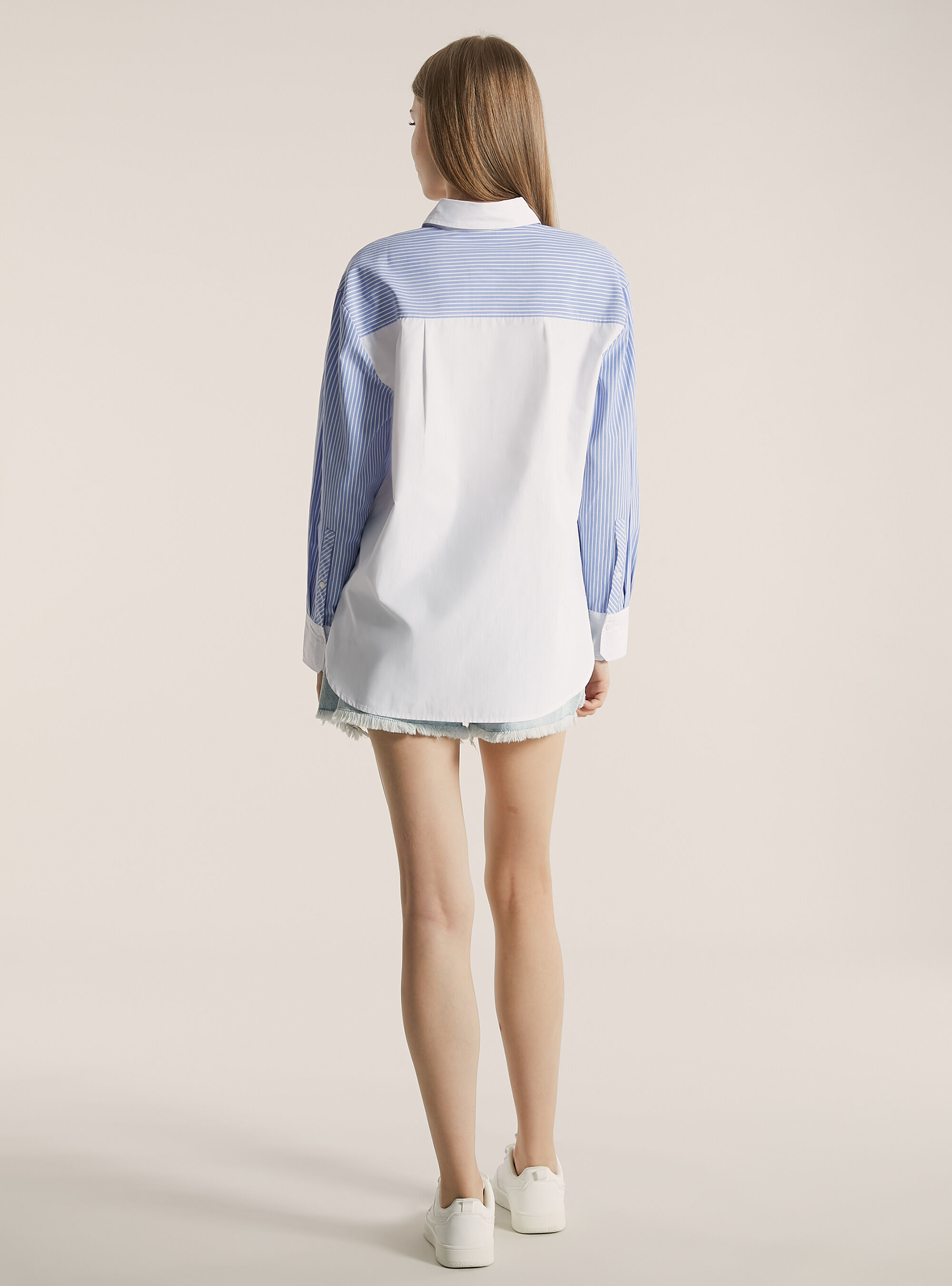 Chemise oversize en popeline ray&eacute;e, AZ3 AZURE LIGHT
