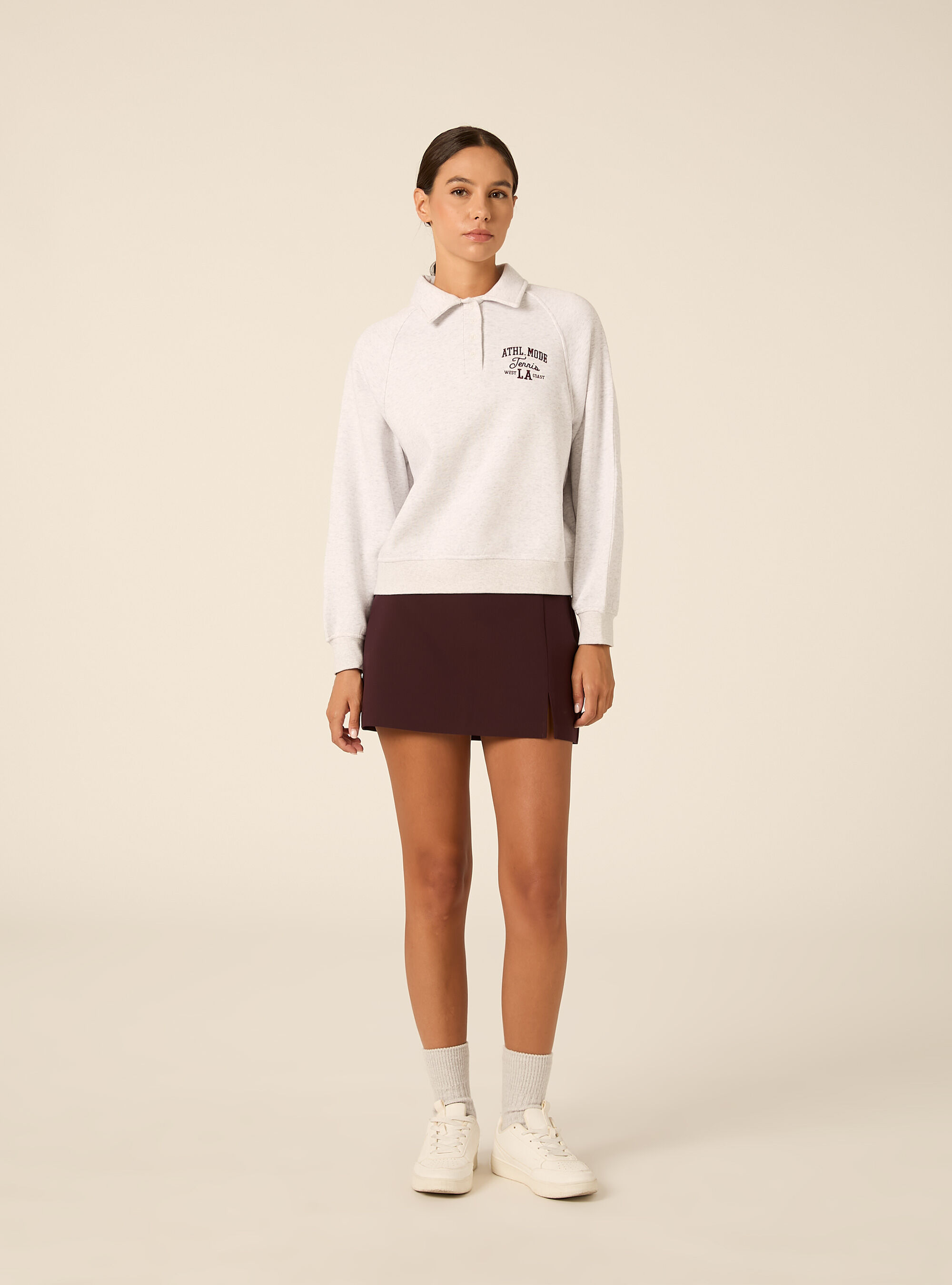 Felpa polo raglan con ricamo, GRIGIO CHIARO MELANGE