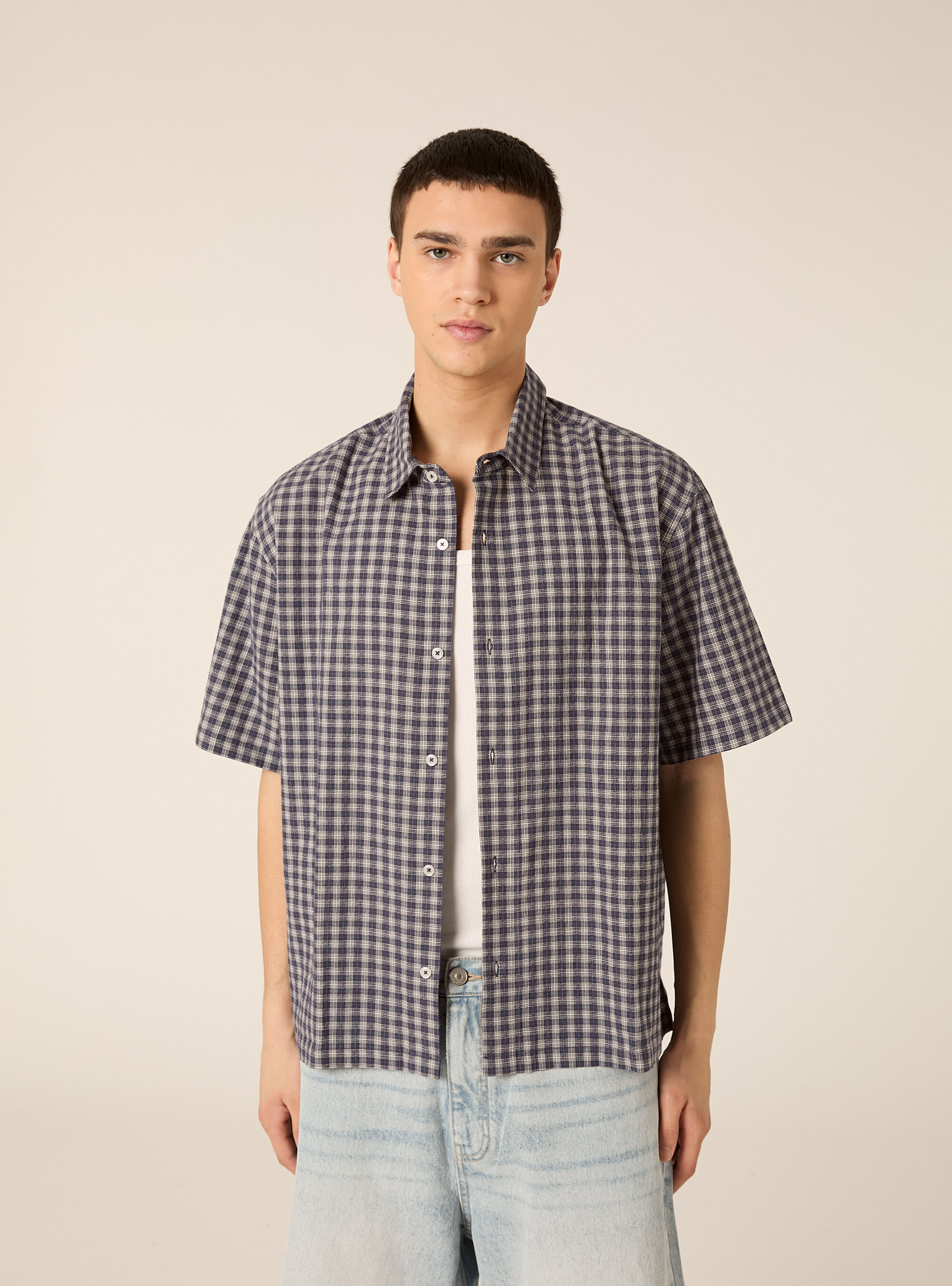 Camicia boxy fit testurizzata a quadri