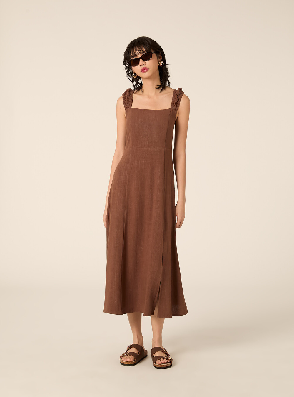 linen blend open back maxi dress Resorts Yellow Linen Blend Maxi Dress - US 8
