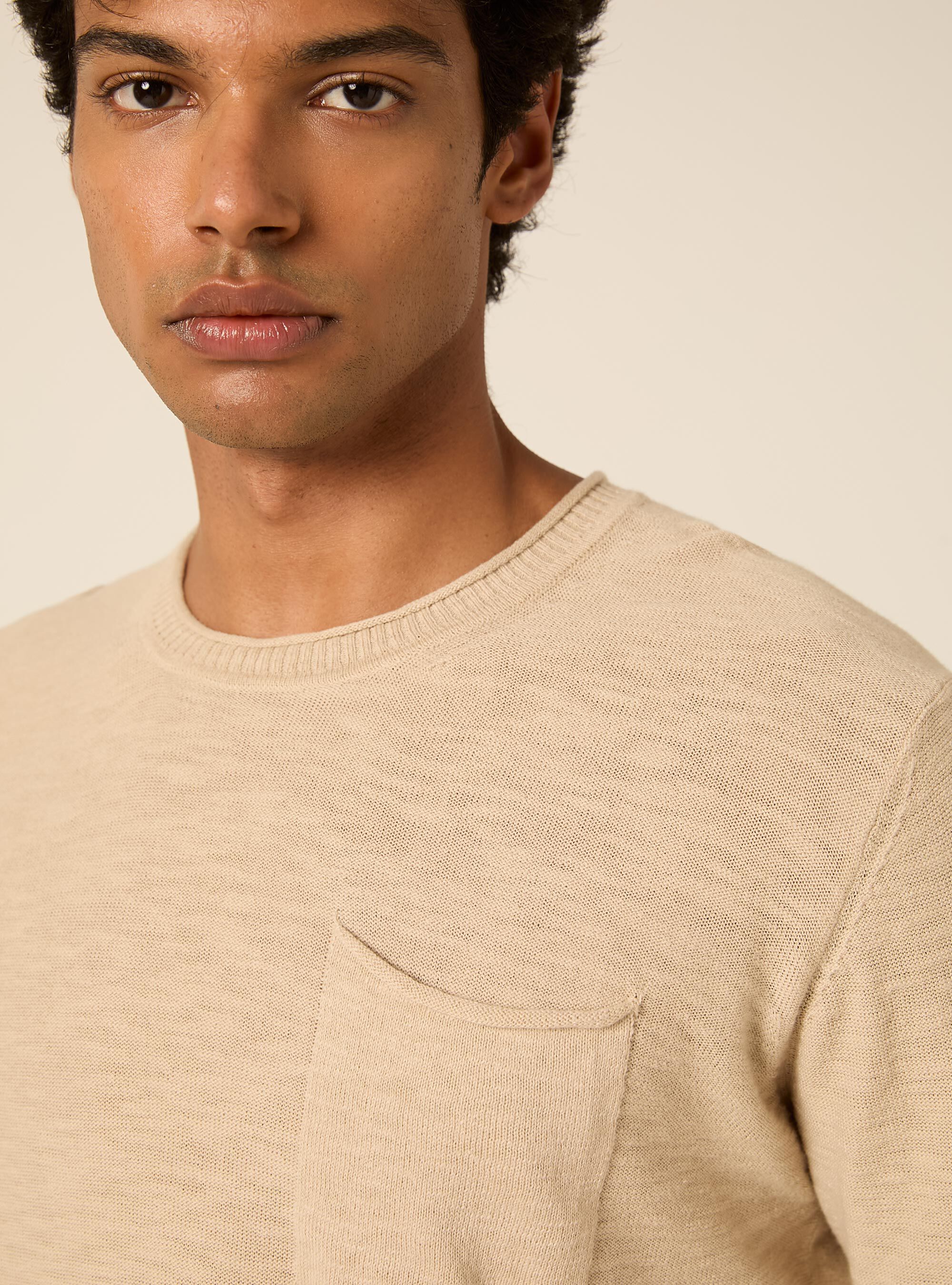 Pullover  in cotone slub, BEIGE MEDIO