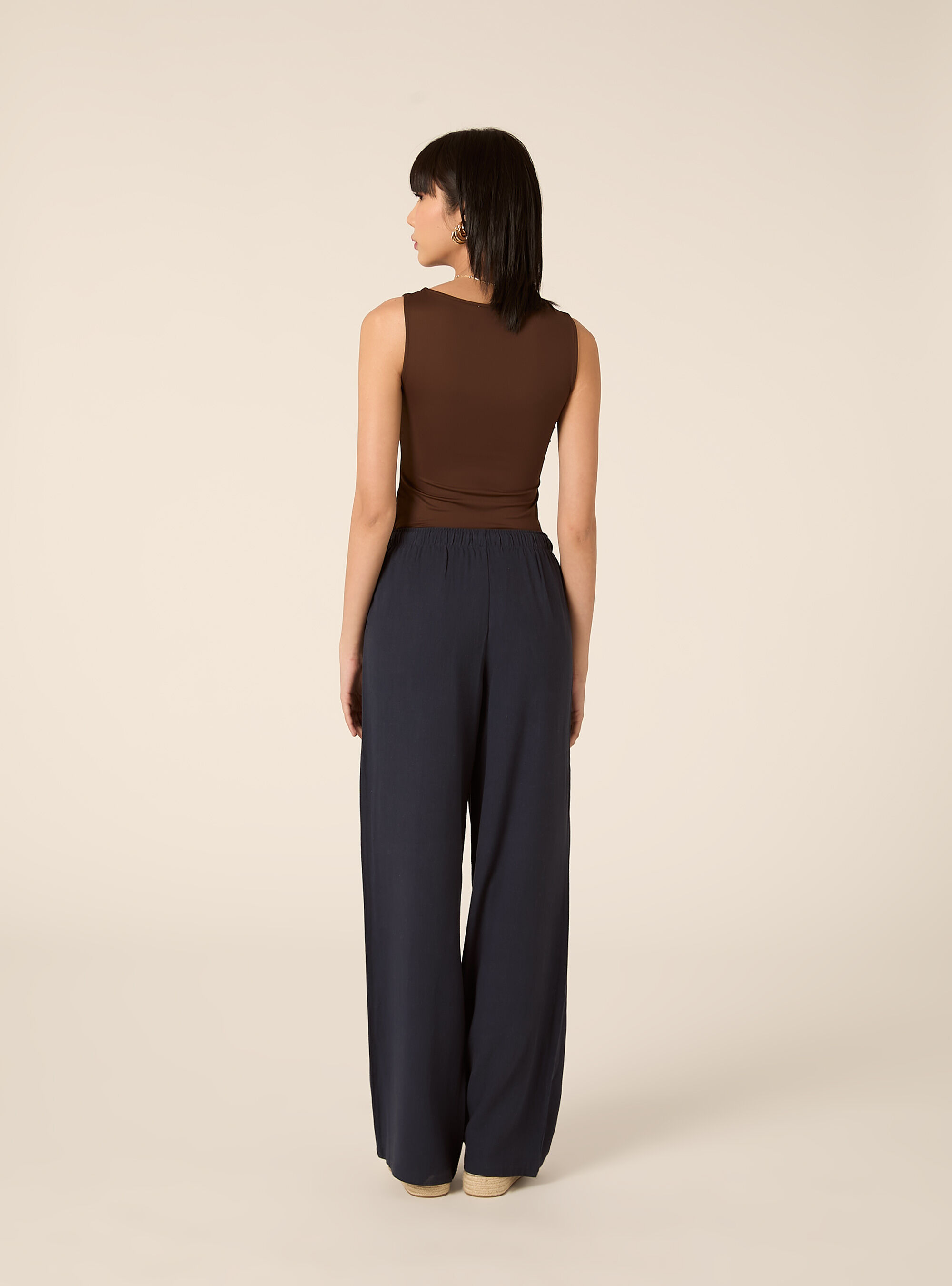 Pantaloni wide leg in misto lino, NA2 NAVY MEDIUM