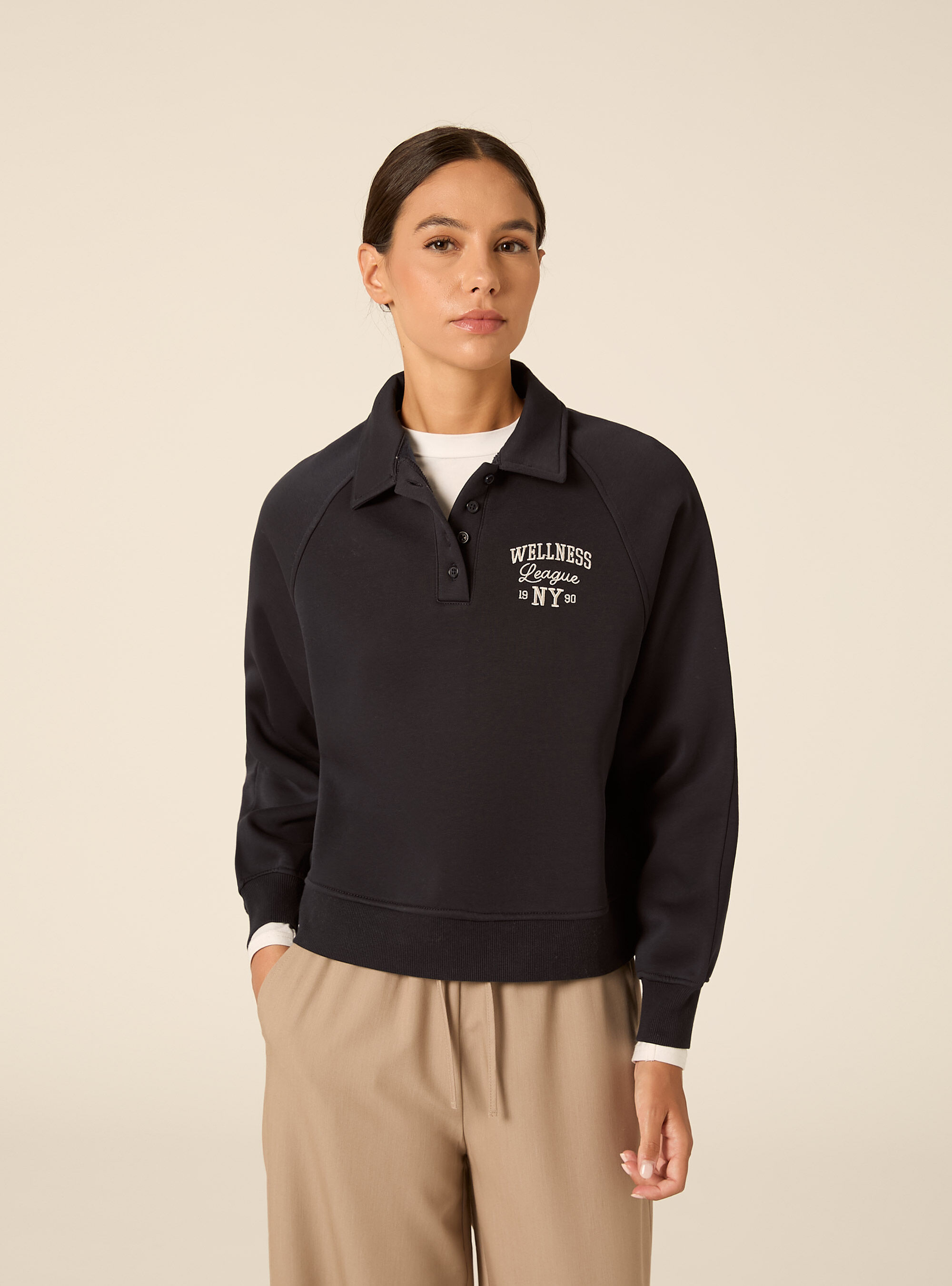 Felpa polo raglan con ricamo