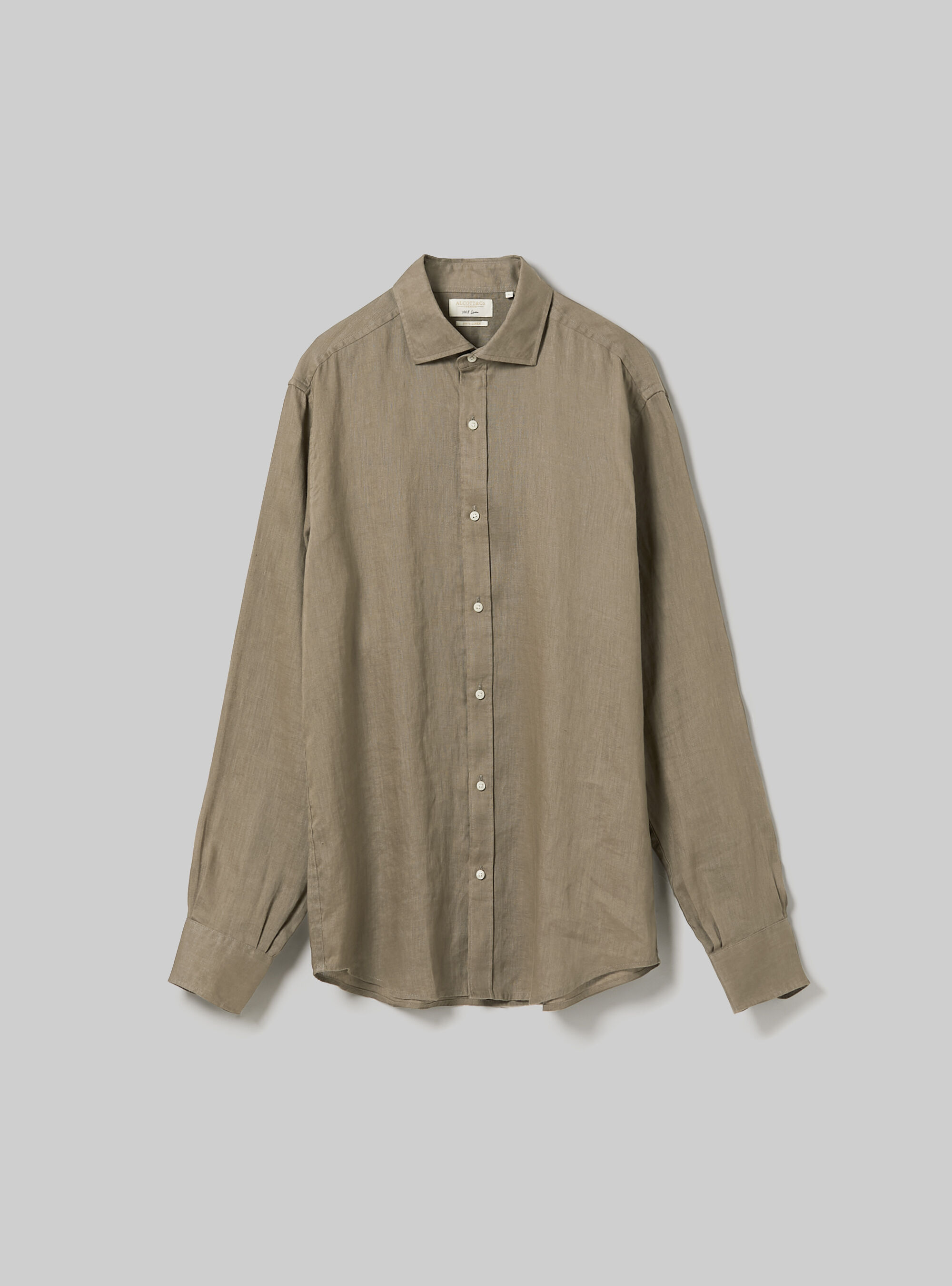 Camicia in puro lino a maniche lunghe, BG1 BEIGE DARK