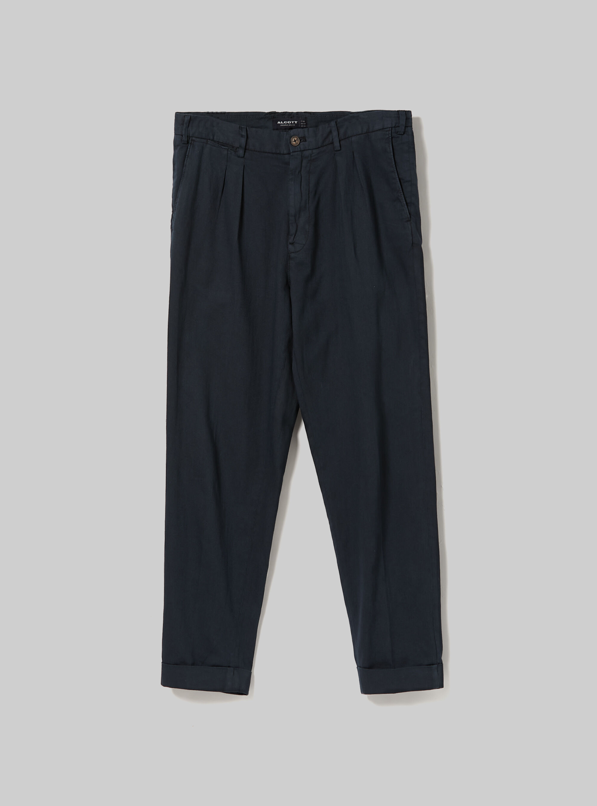 Linen-blend chinos with darts, NA2 NAVY MEDIUM