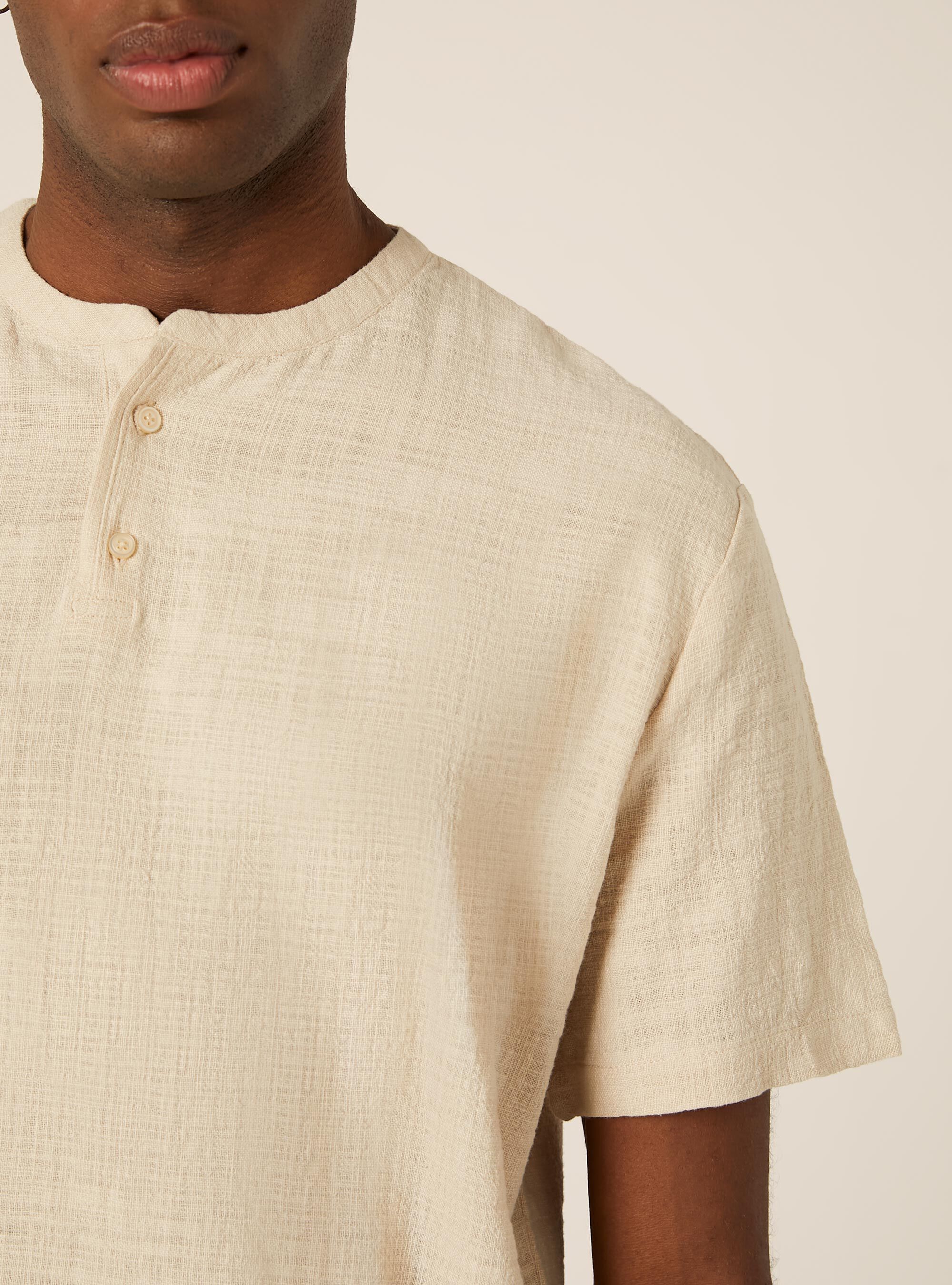 Camicia in cotone mezza placchetta, BG3 BEIGE LIGHT