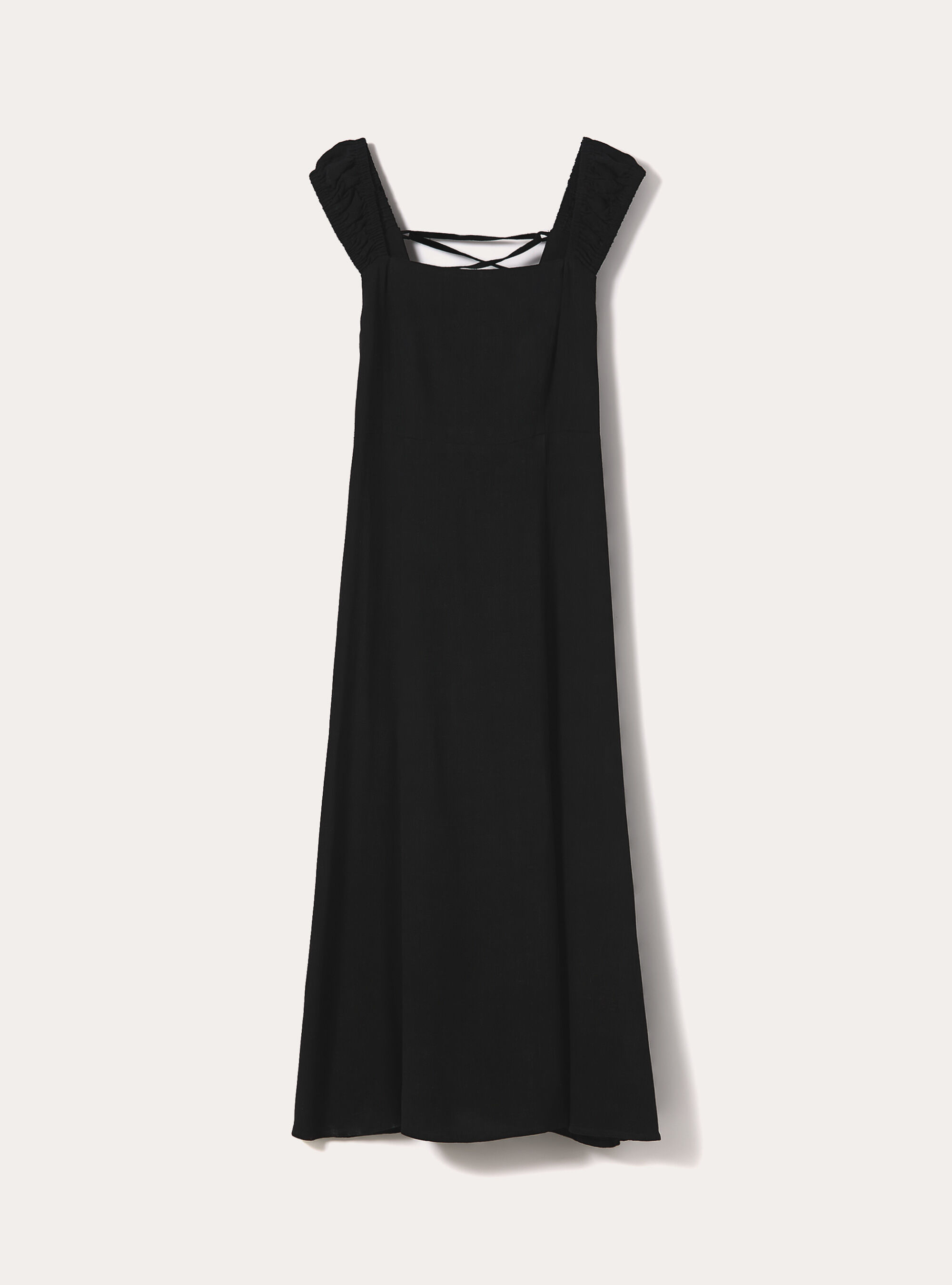 Vestito incrociato sulla schiena in misto lino, BK1 BLACK