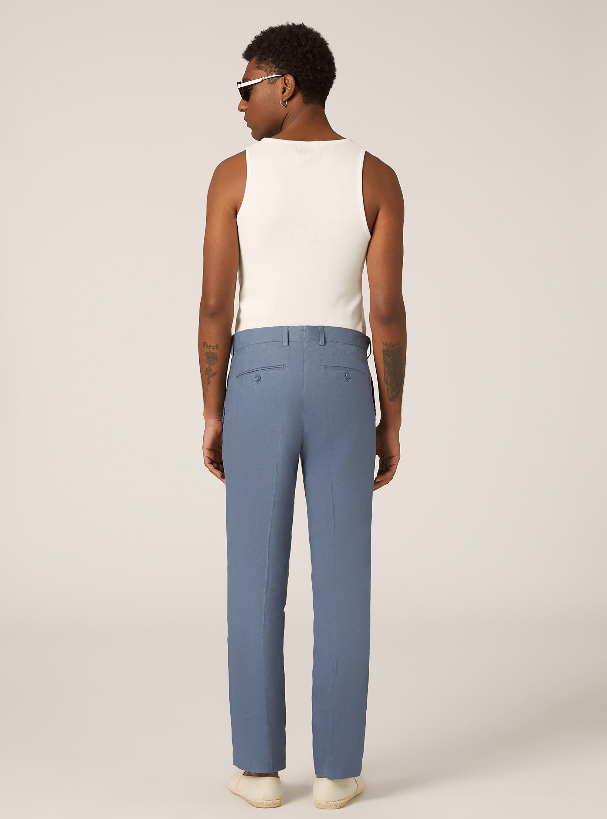 Pure linen pants, OB2 BLUE OIL MED.