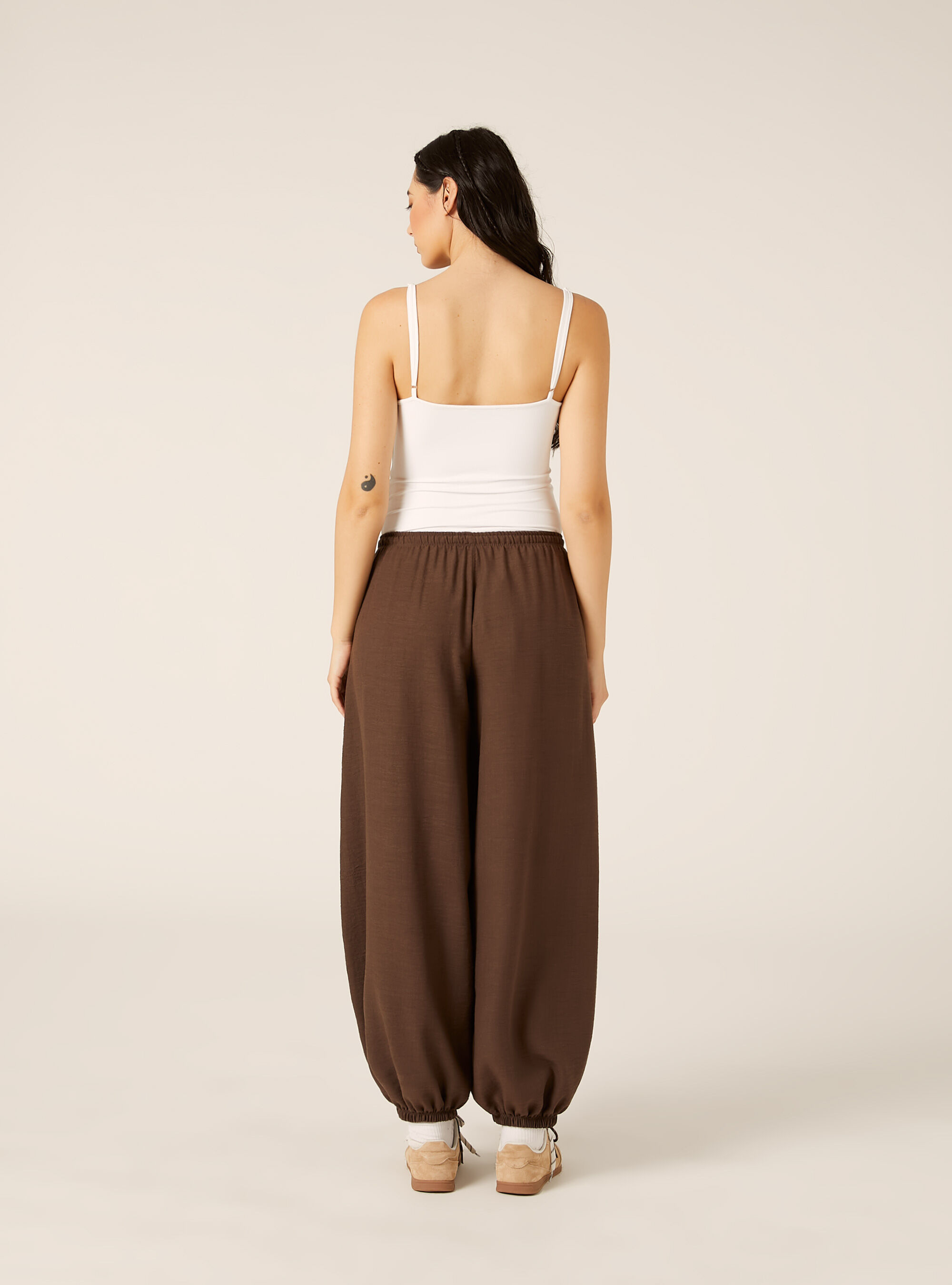 Pantaloni da gaucho effetto crepe, BR1 BROWN DARK