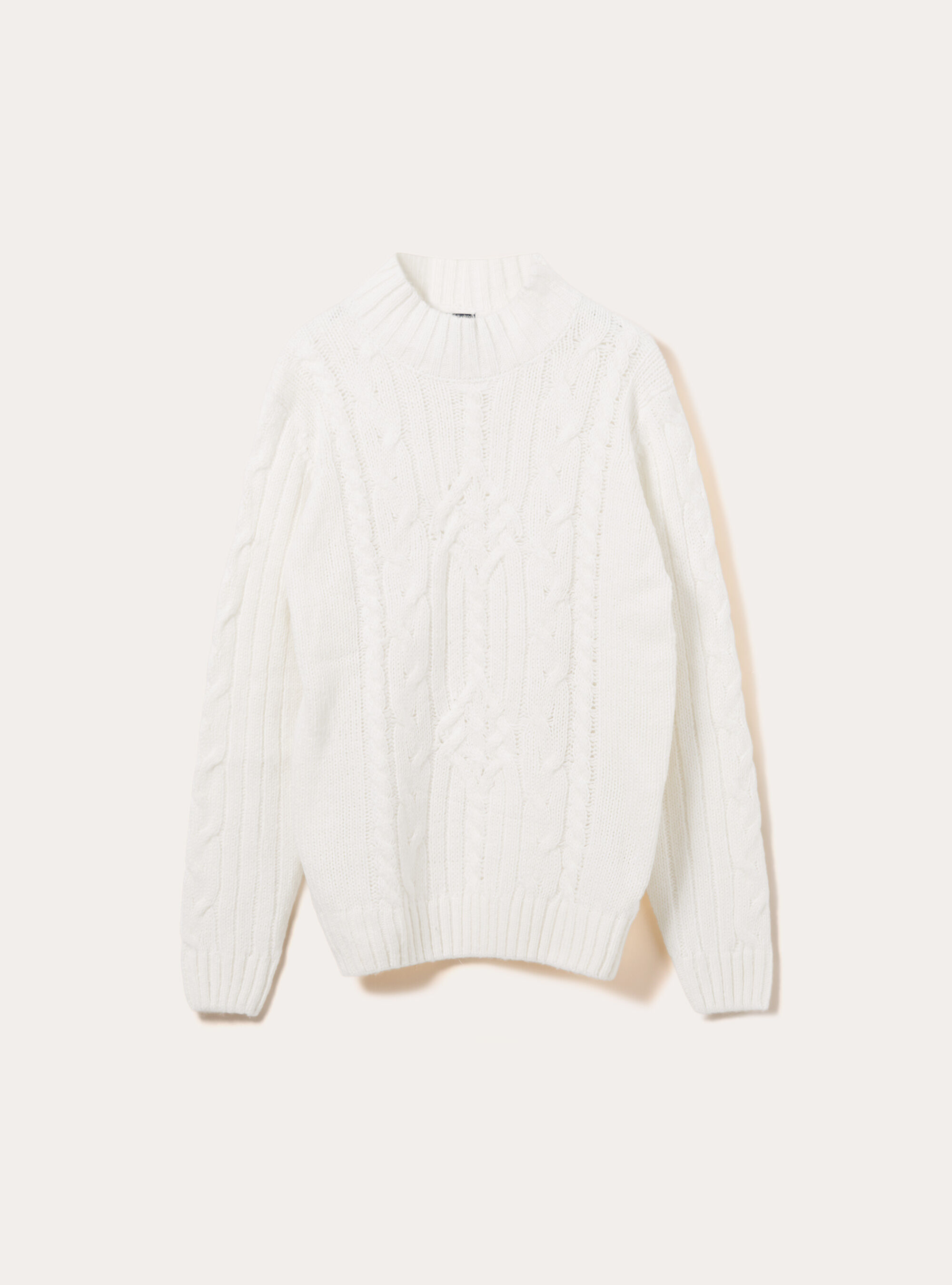 Mid-neck pullover with cables, WH2 WHITE