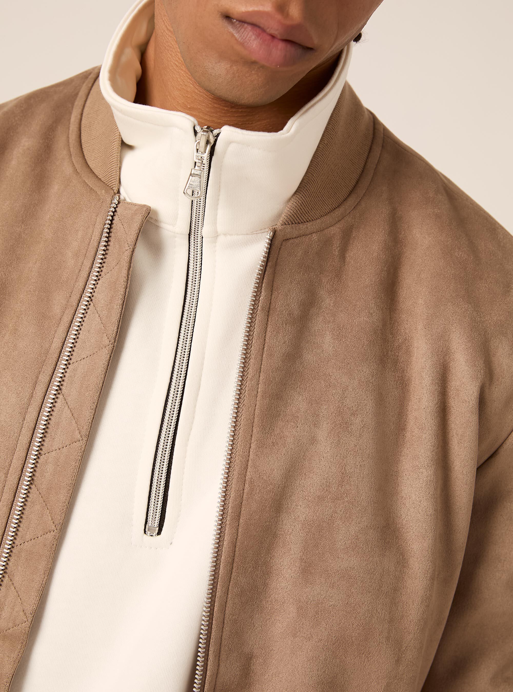 Suede-effect bomber jacket, BR2 BROWN MEDIUM