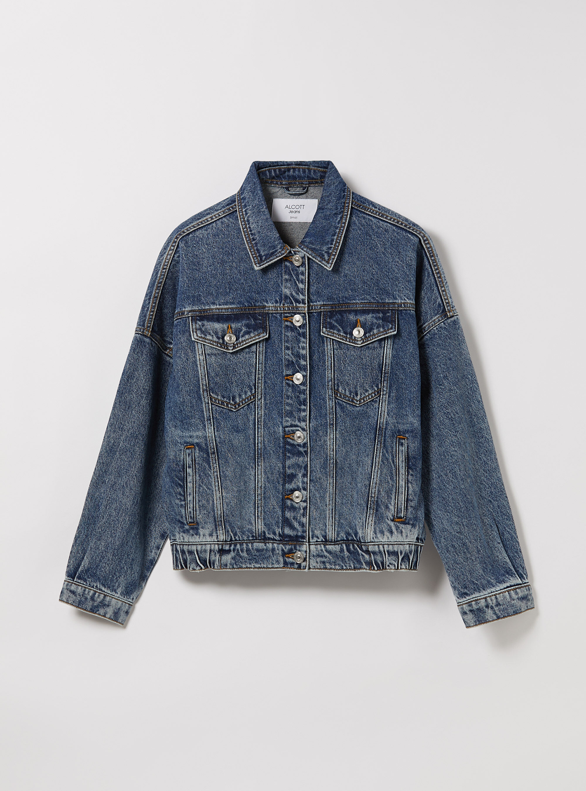 Denim jacket with elasticated waist, D003 MEDIUM BLUE