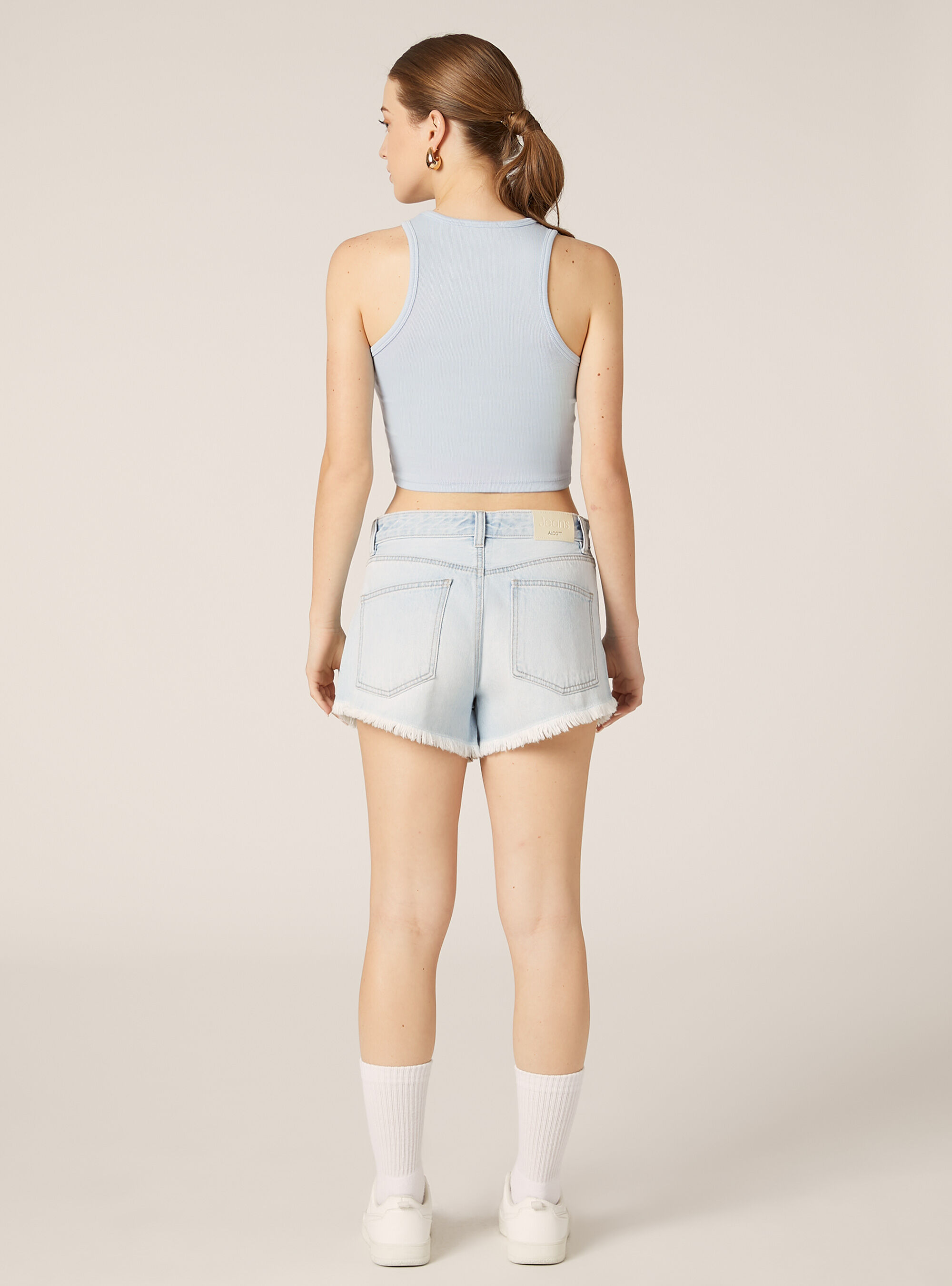 Denim shorts with rhinestones, D006 AZURE