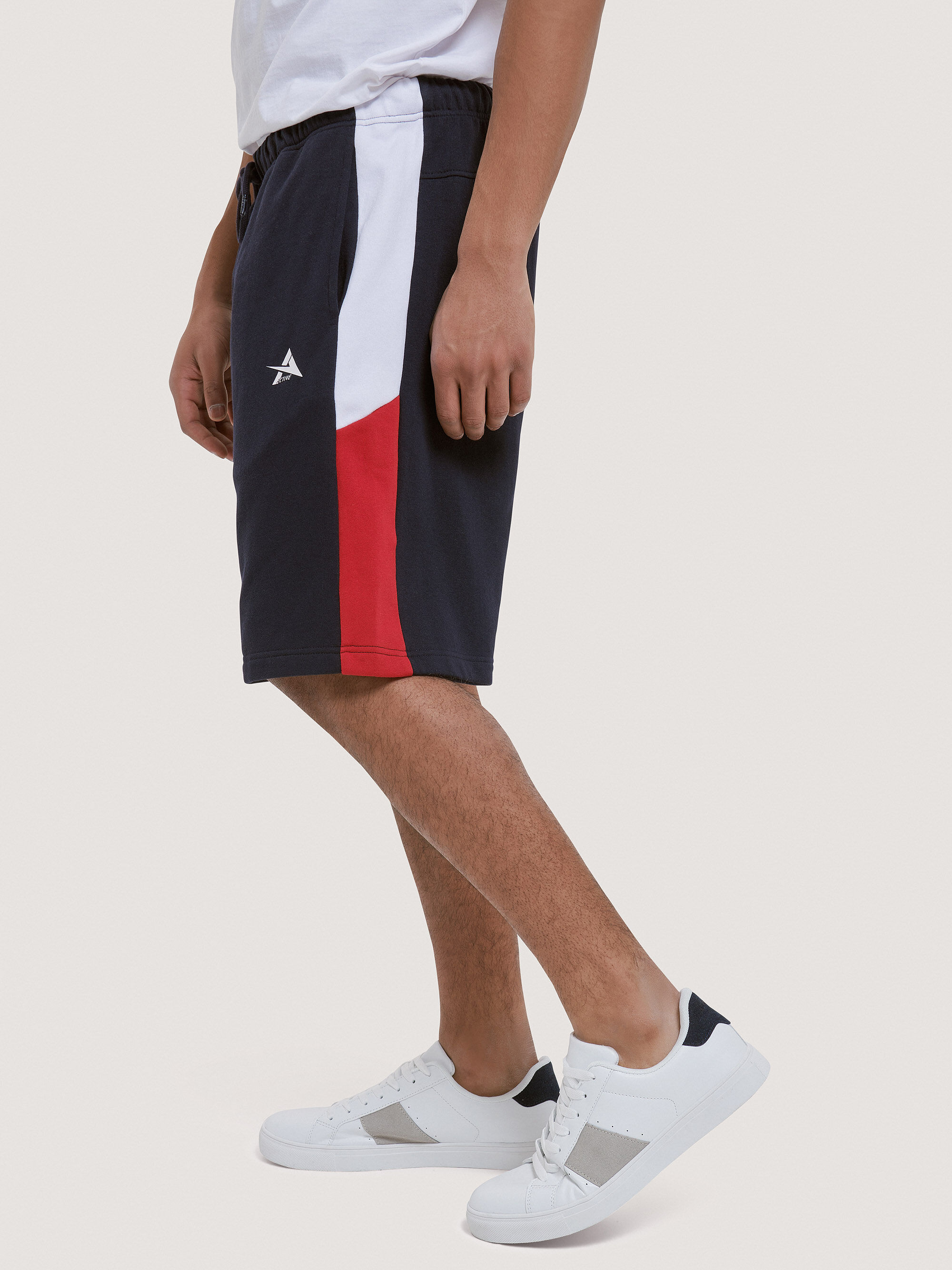 Pantalon de surv&ecirc;tement court en coton avec imprim&eacute;, C210 BLUE NAVY