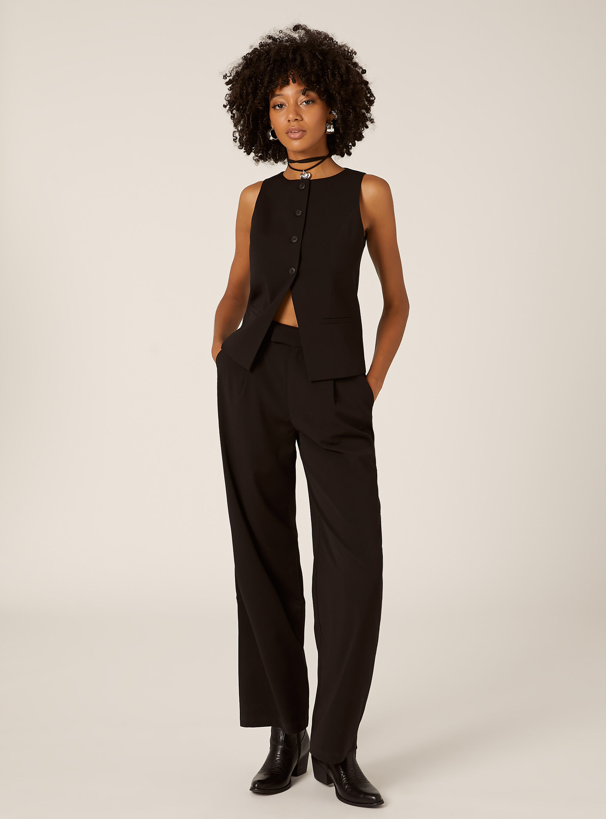 Chaleco regular con botones, BK1 BLACK