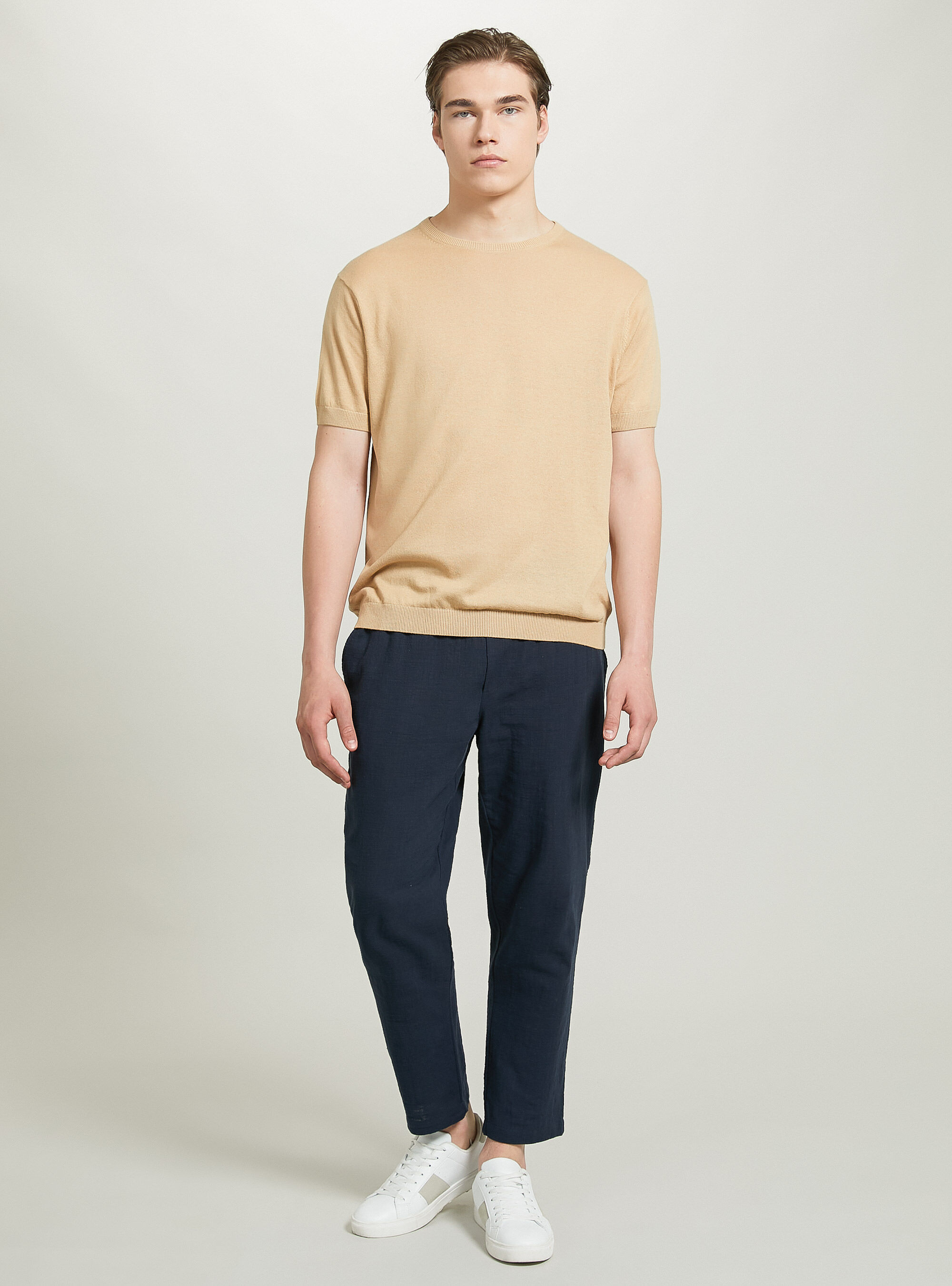 Short-sleeved cotton pullover, BG3 BEIGE LIGHT