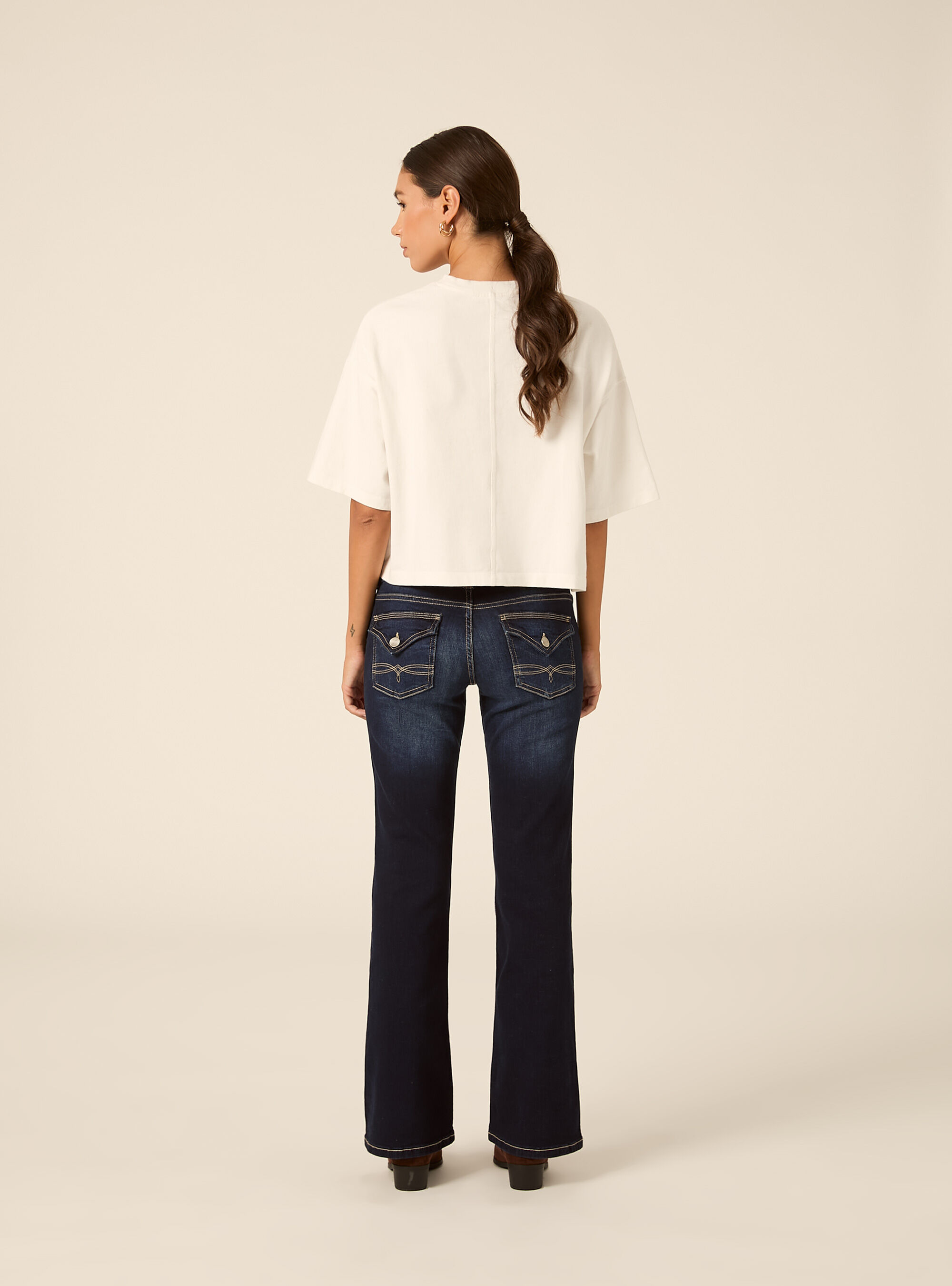 Jeans bootcut  vita bassa, D002 MEDIUM DARK BLUE