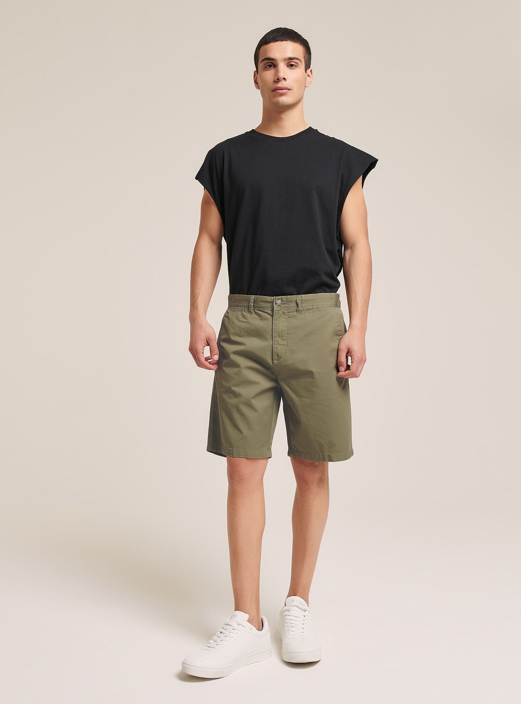 Plain Fit Twill Bermuda Shorts, KY2 KAKY MEDIUM