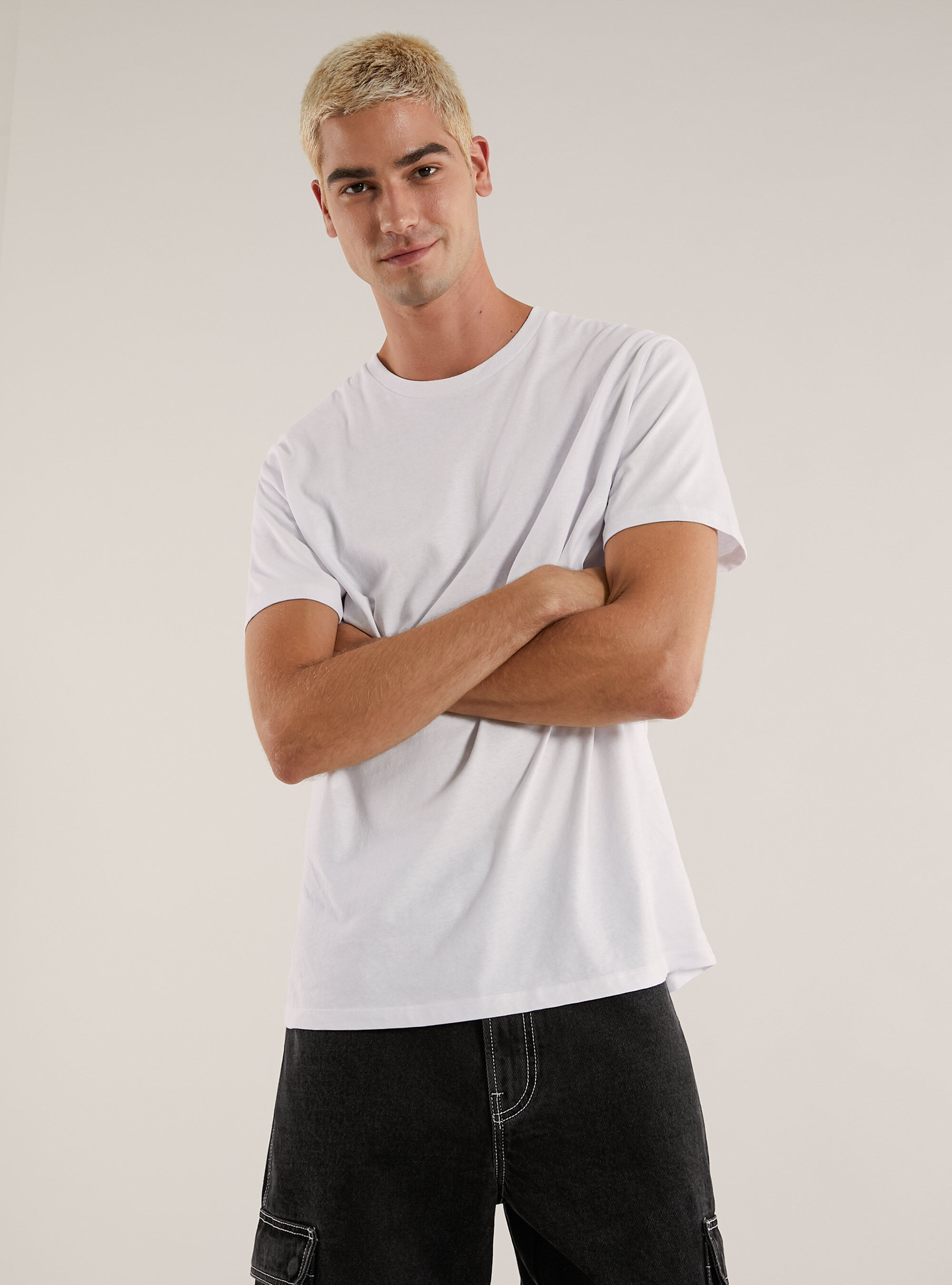 Maglietta girocollo in cotone, WH2 WHITE