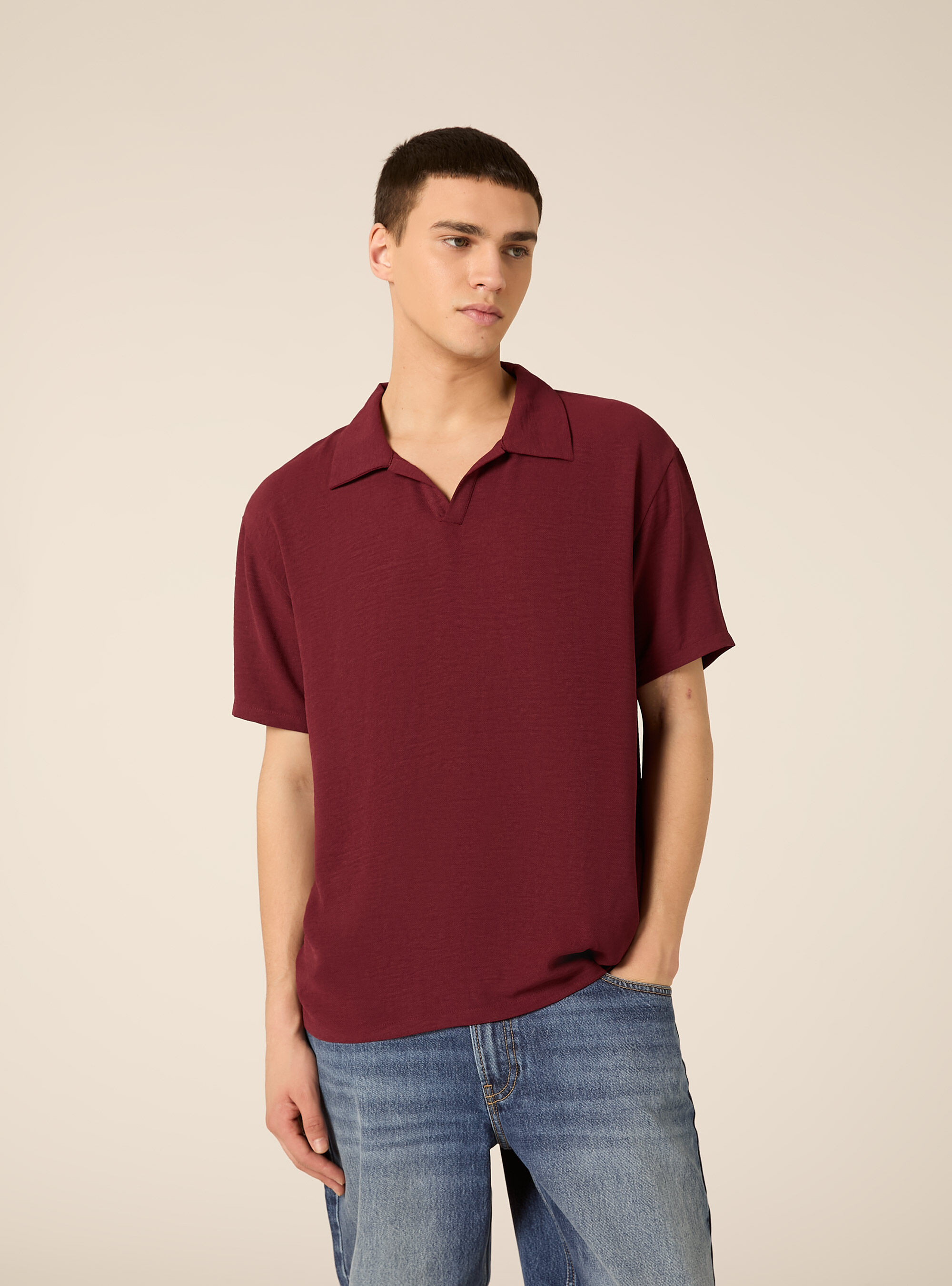 Polo basica in crepe, BO2 BORDEAUX MEDIUM