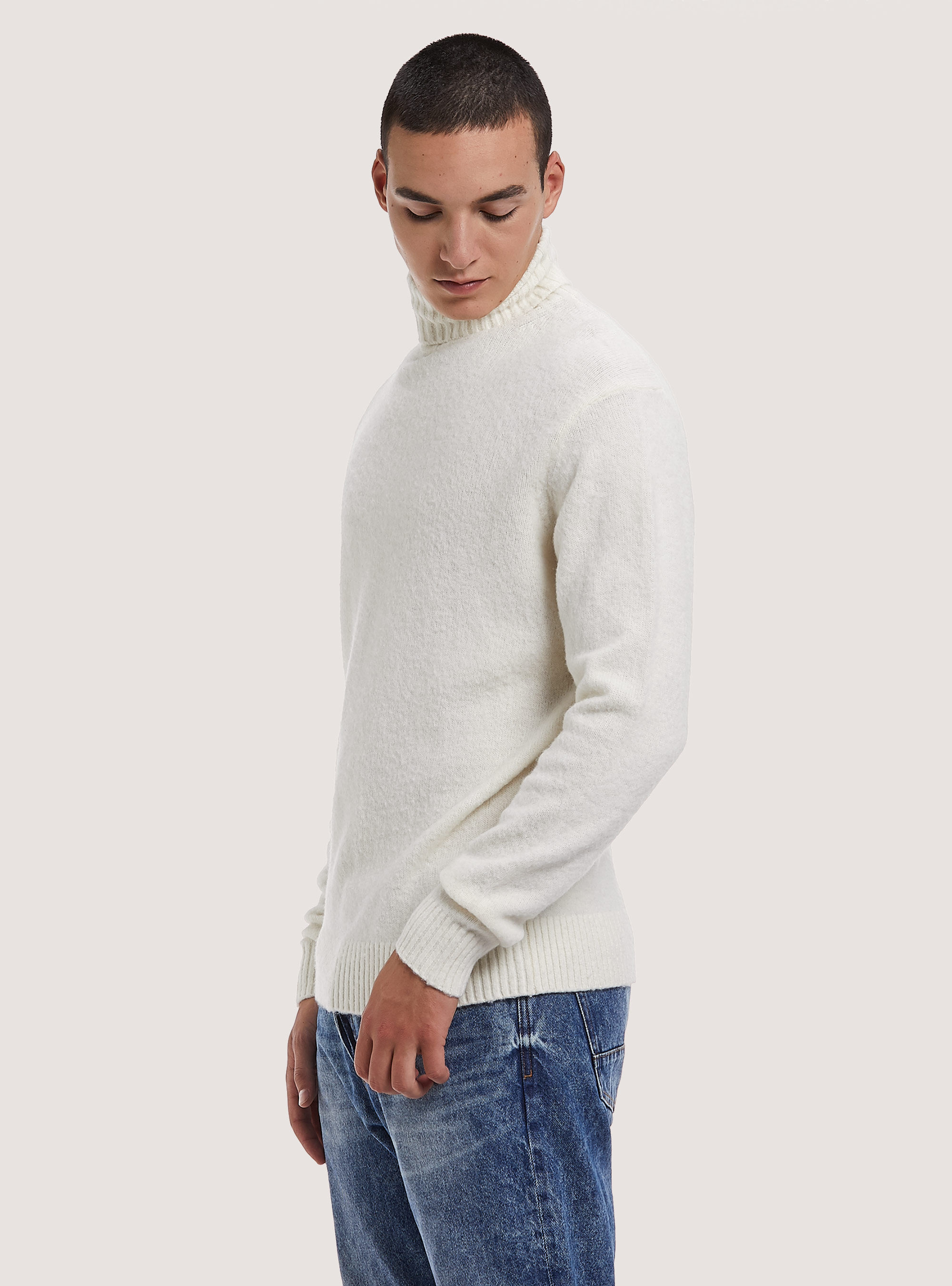 Pullover soft touch in misto lana elastiscizzato, WH2 WHITE