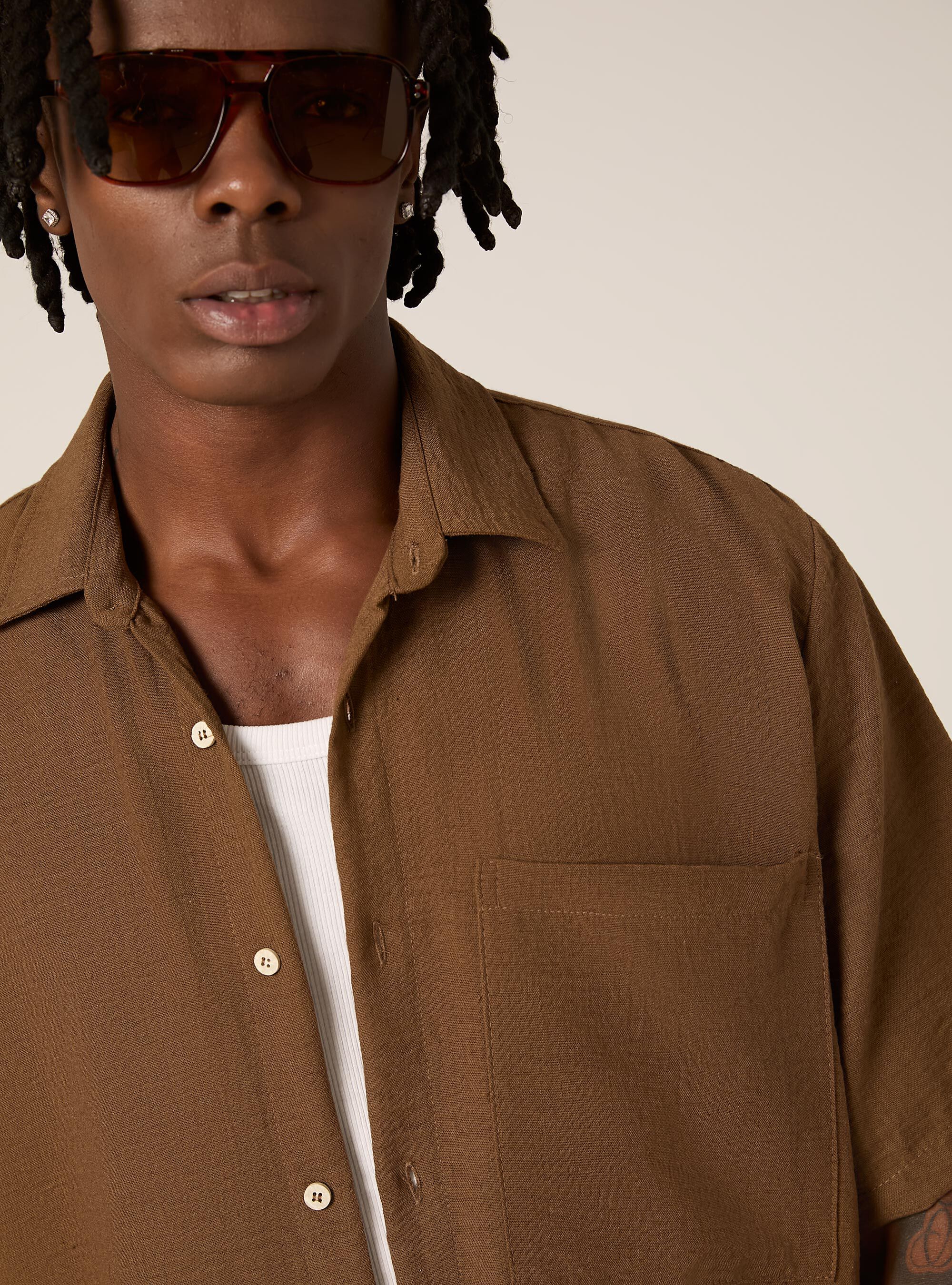 Chemise &agrave; manches courtes avec poche poitrine, TB2 TOBACCO MEDIUM