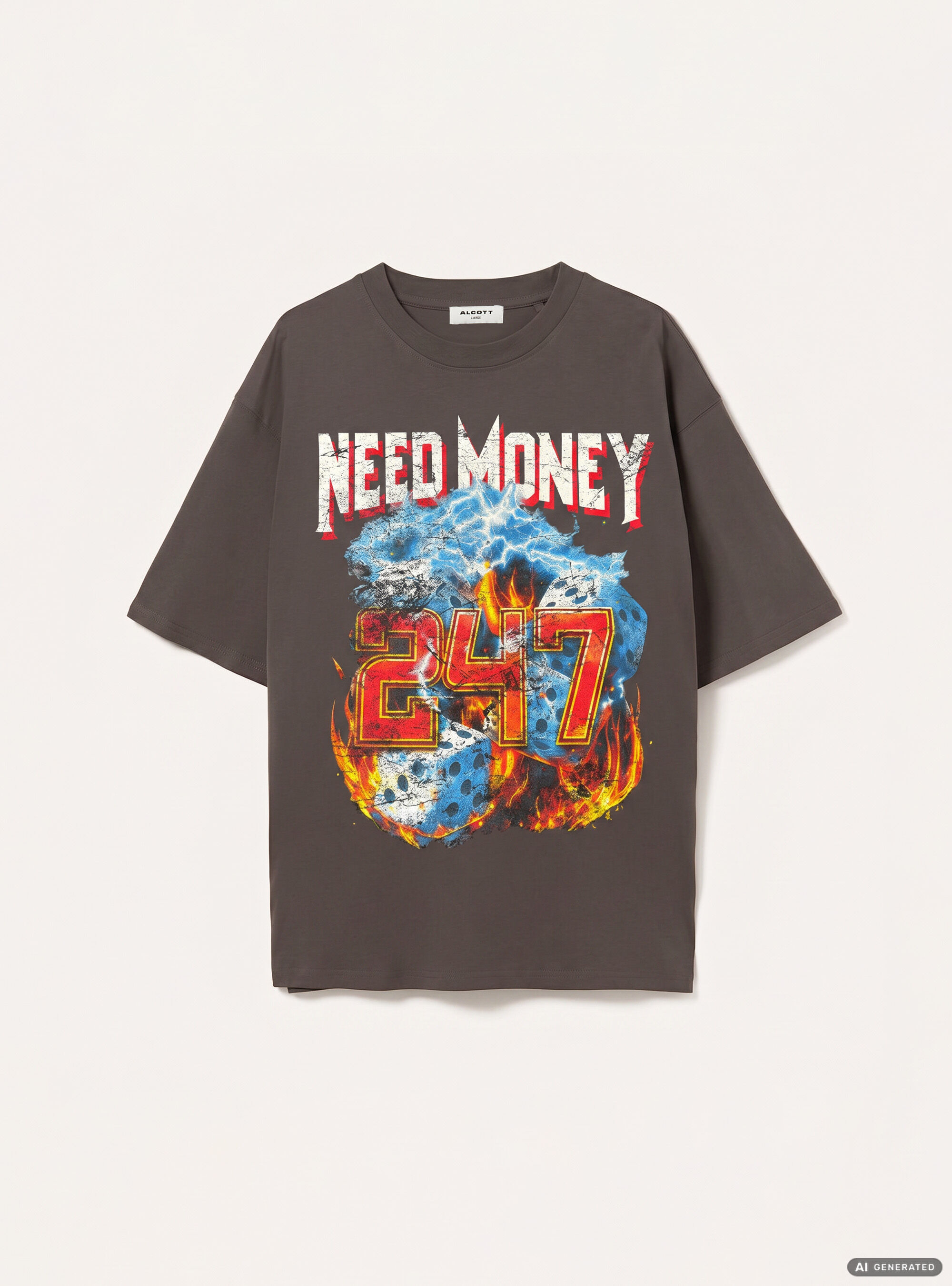 T-shirt  stampa need money 247, GY1 GREY DARK