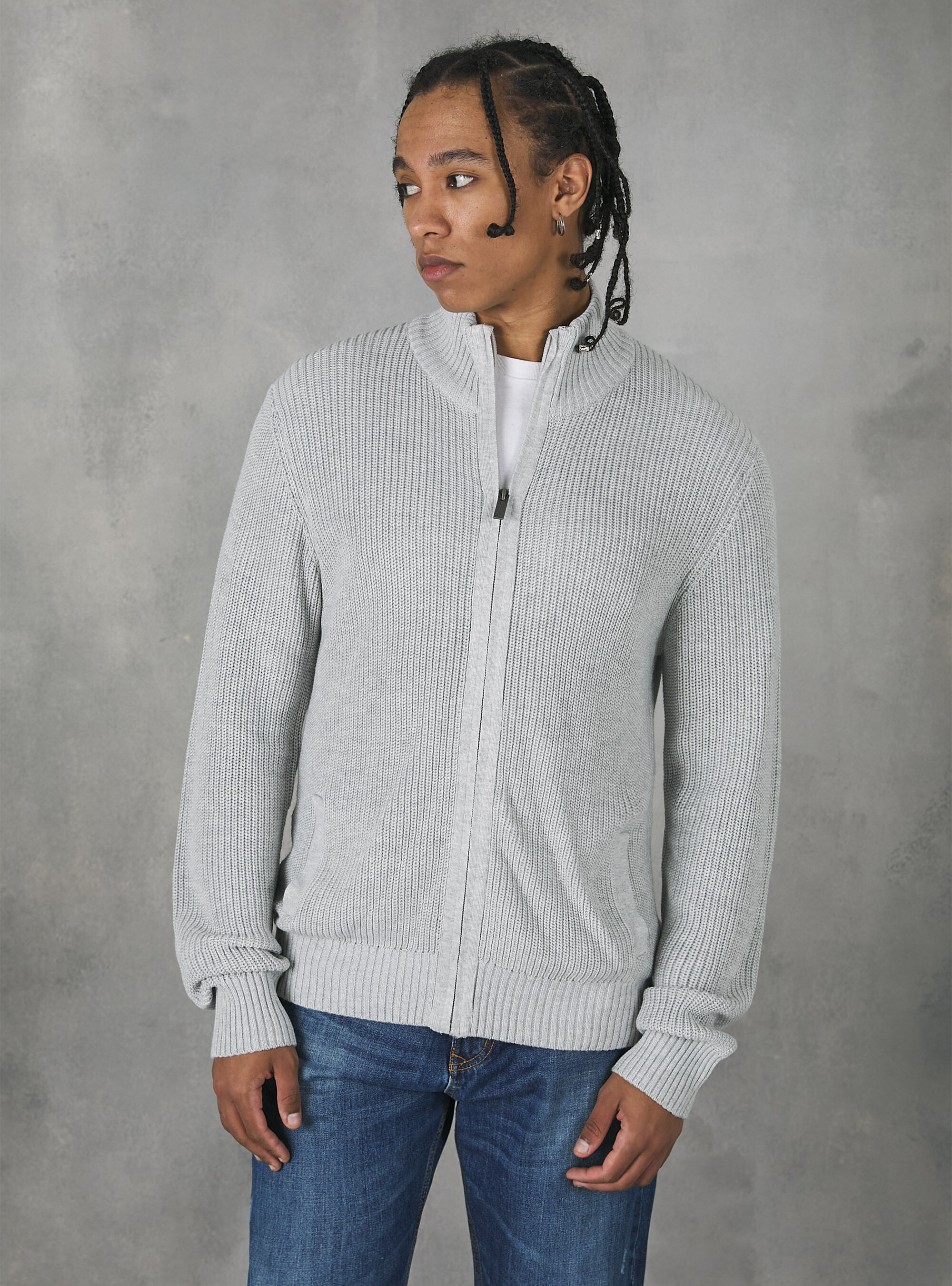 Mens grey discount zip cardigan