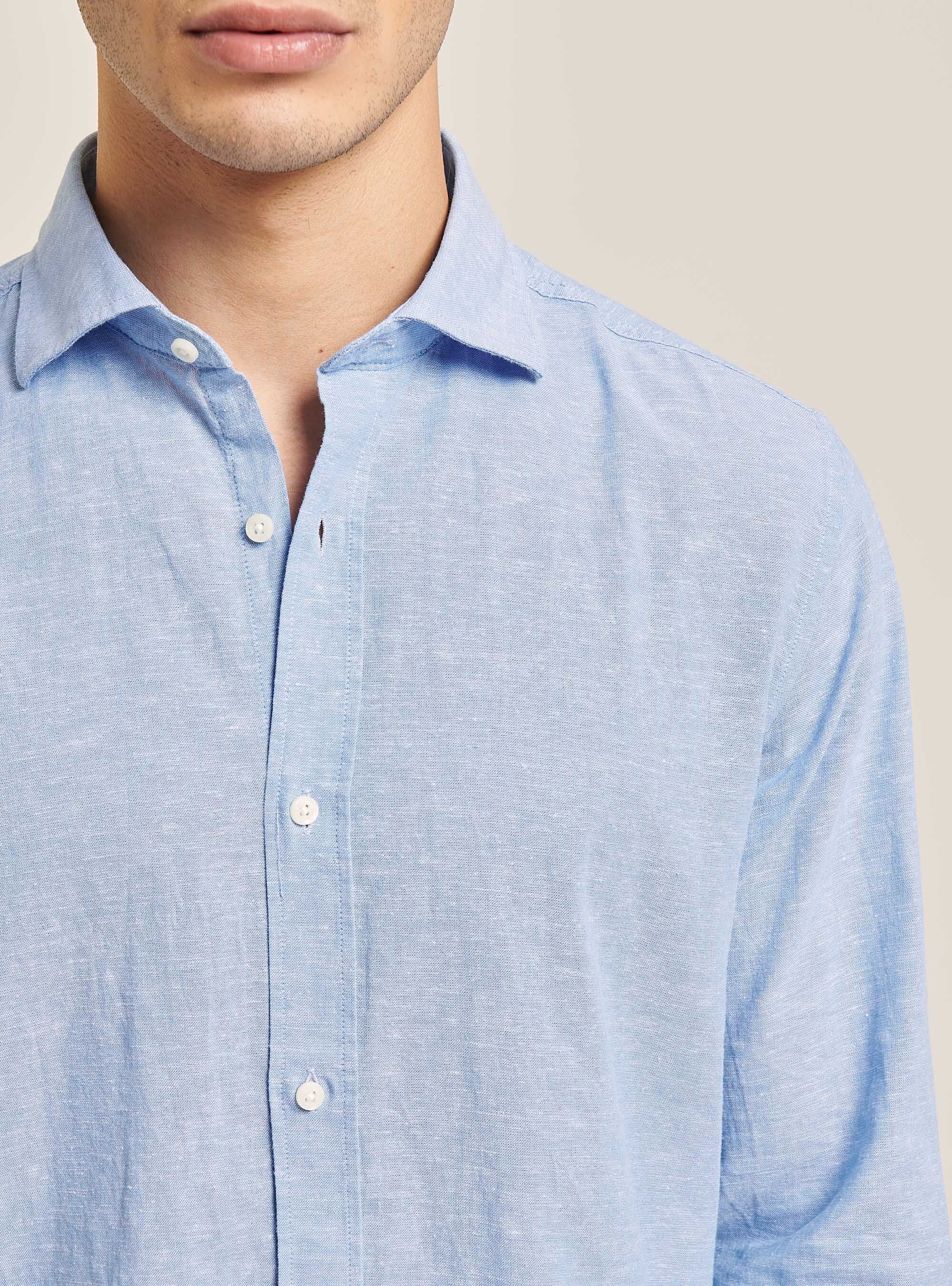 Plain linen shirt with long sleeves, AZURE