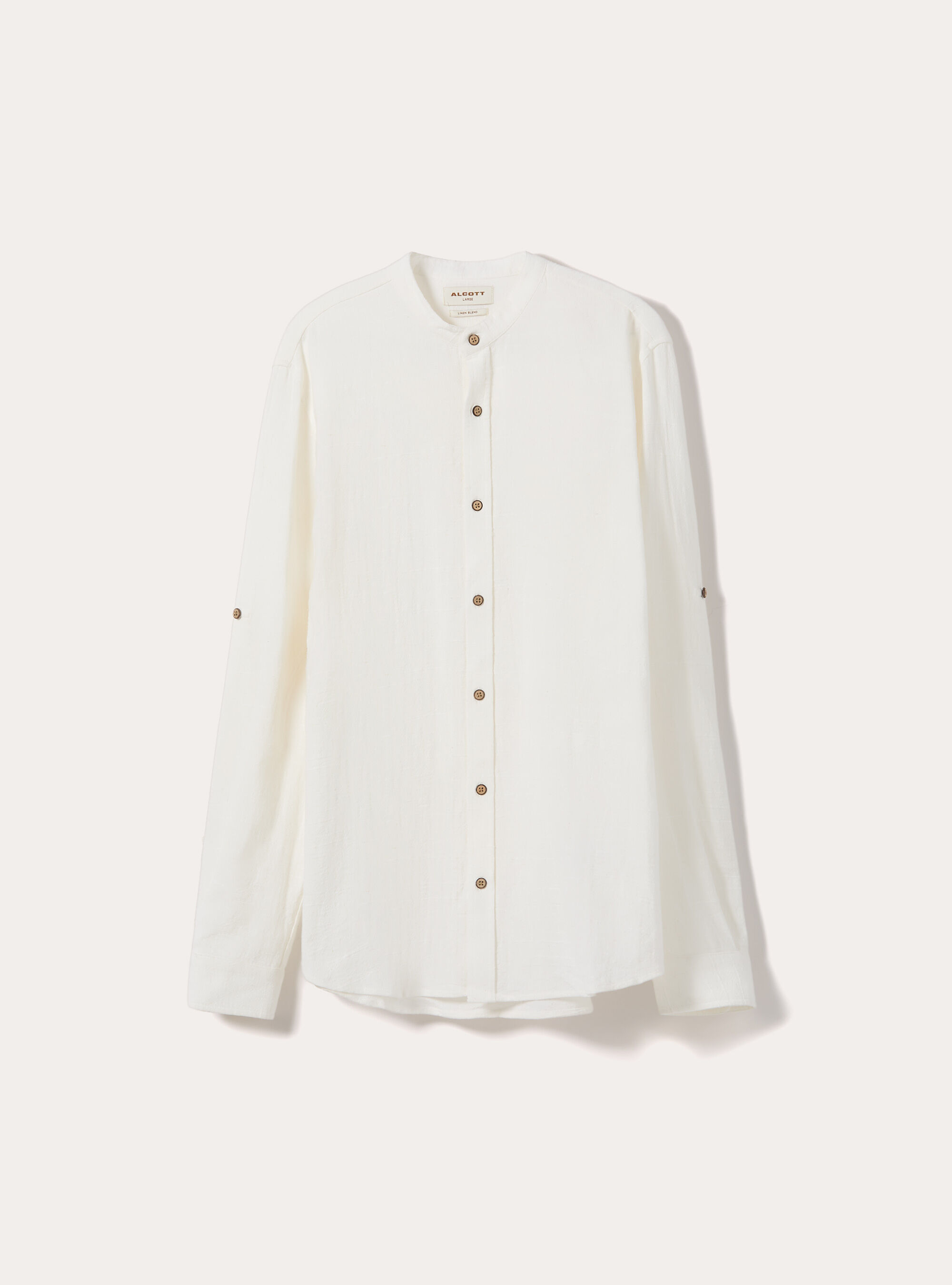 Camicia con collo alla coreana in misto lino, WH2 WHITE