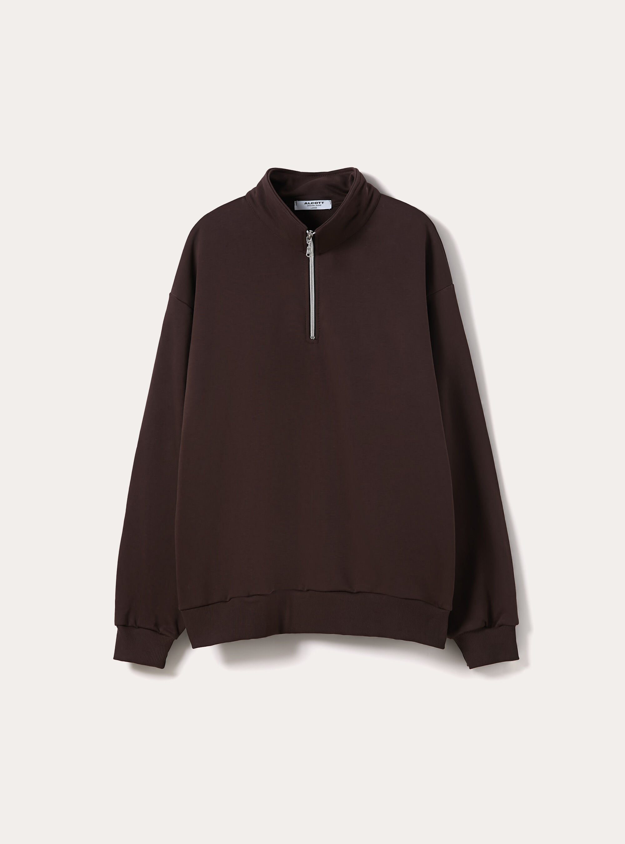 Felpa mezzo collo con zip boxy fit, BR1 BROWN DARK
