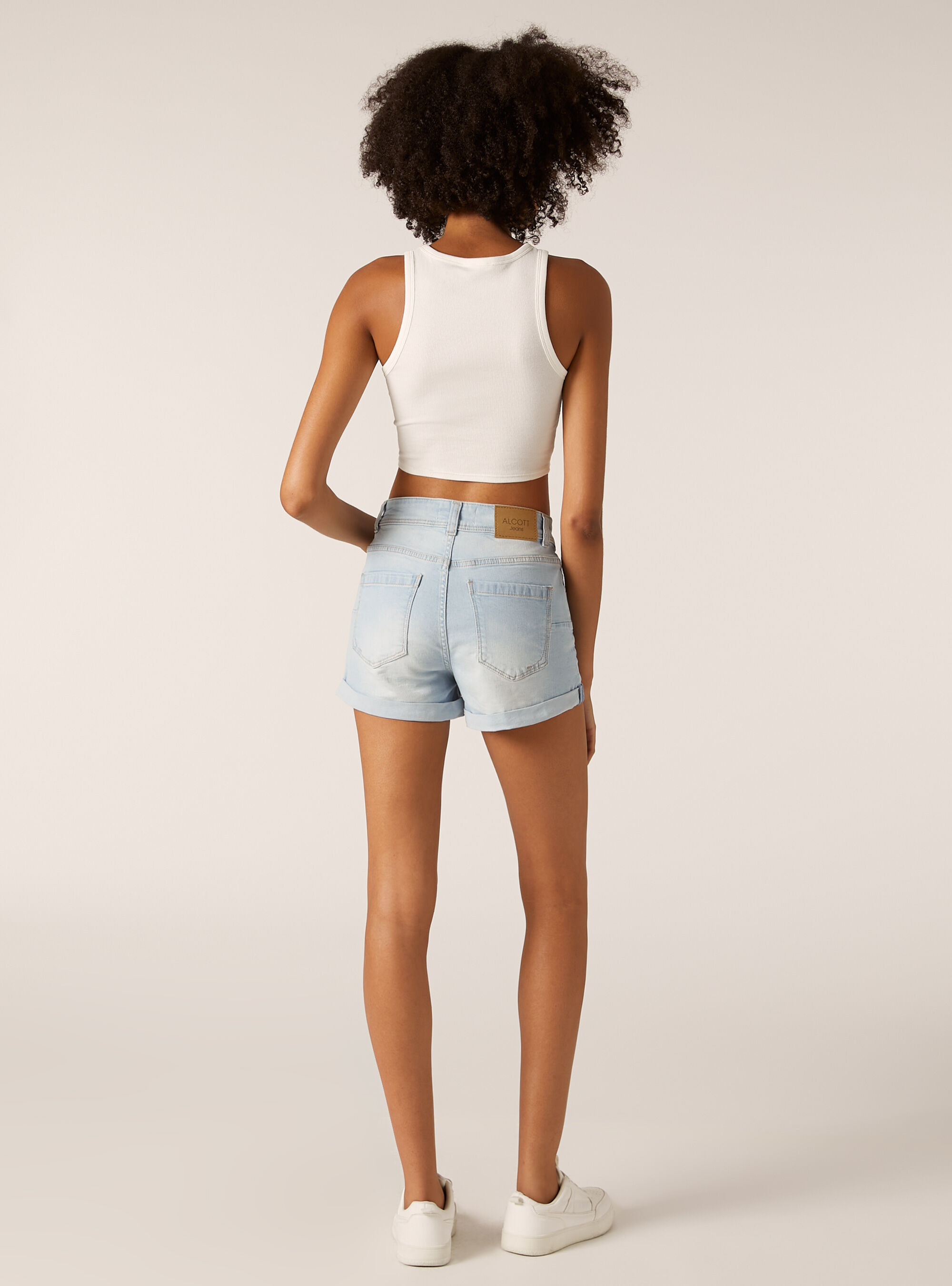 Short en denim stretch slim fit Mom, D006 AZURE